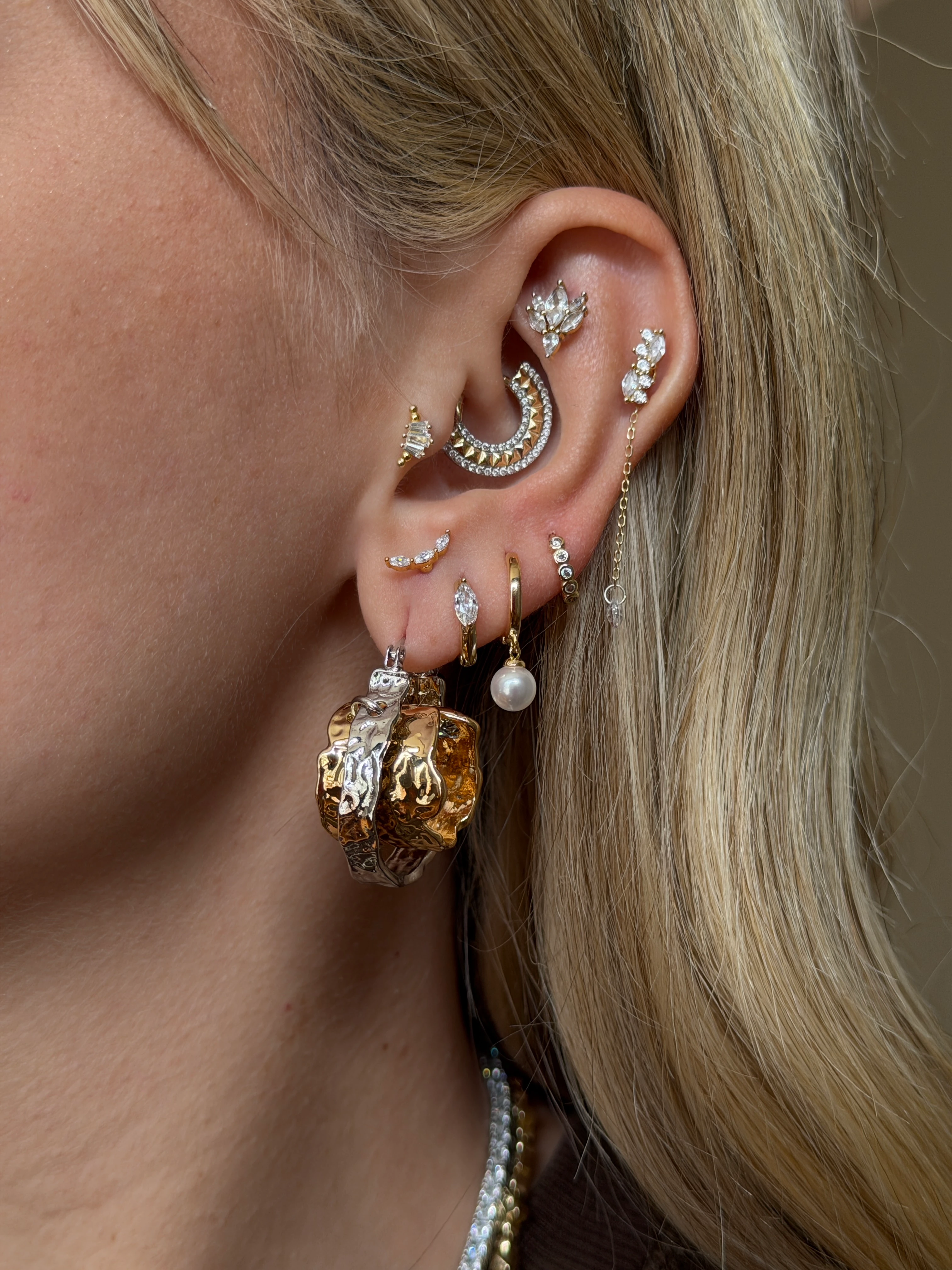 Mix Renk Çift Halka Ezme Kadın Küpe