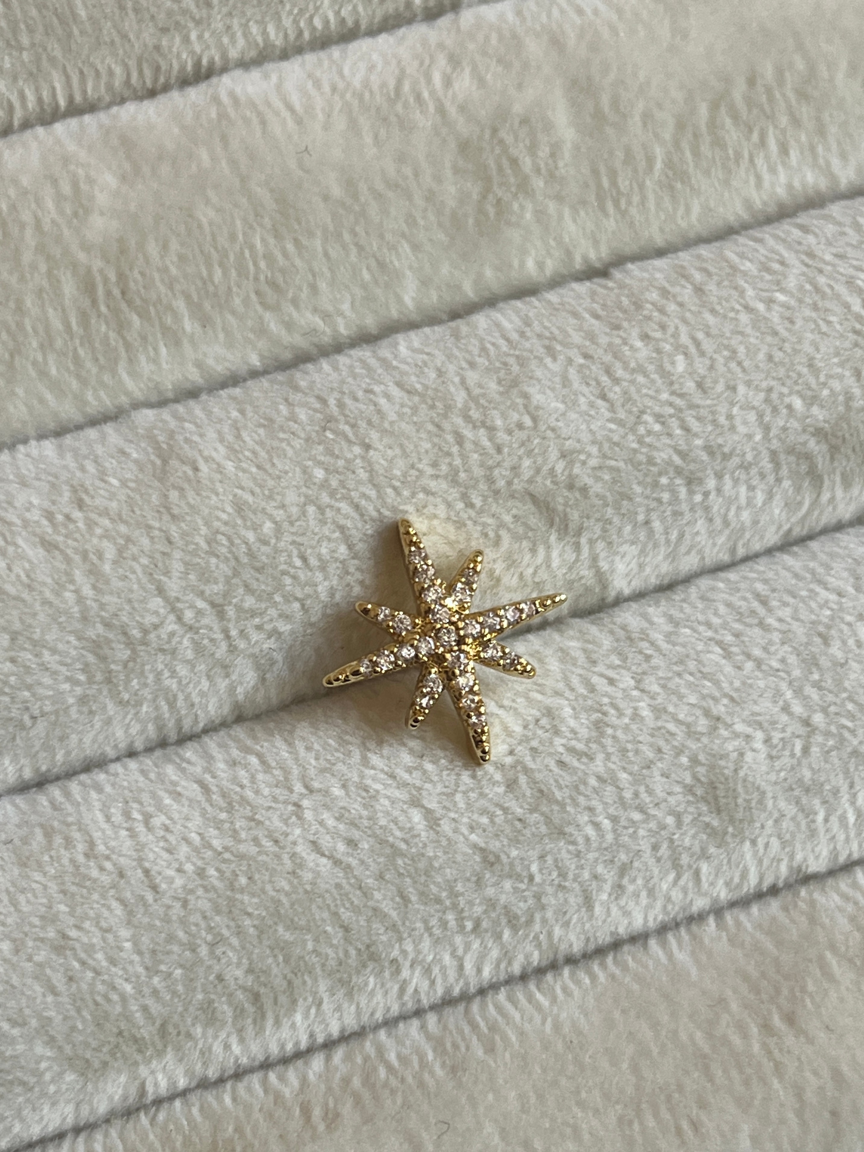 Gold Rengiz Zirkon Taşlı Sıralı Kutup Yıldızı Model Kadın Kıkırdak Küpe