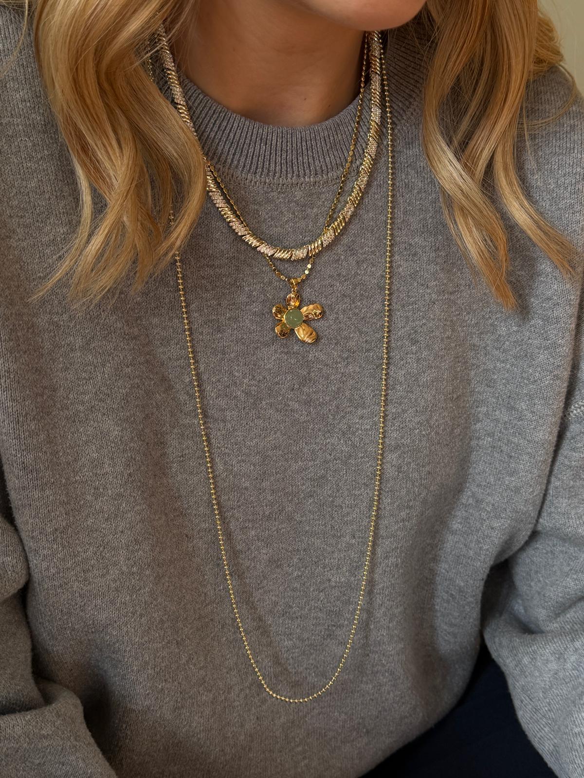 Gold Rengi Yeşil Taşlı Çİçek Kadın Kolye