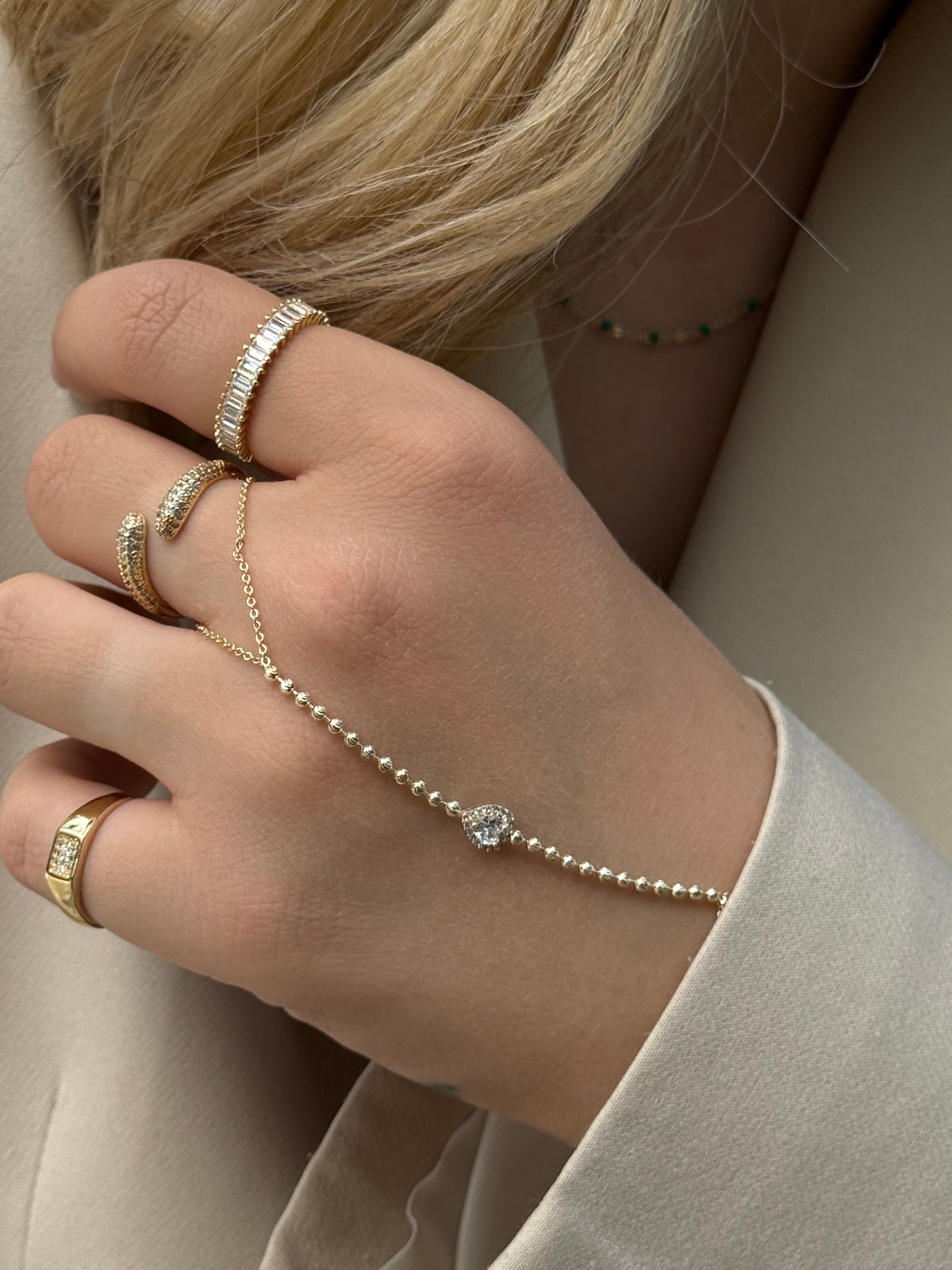 Gold Rengi Sıralı Baget Zirkon Taşlı Kadın Yüzük