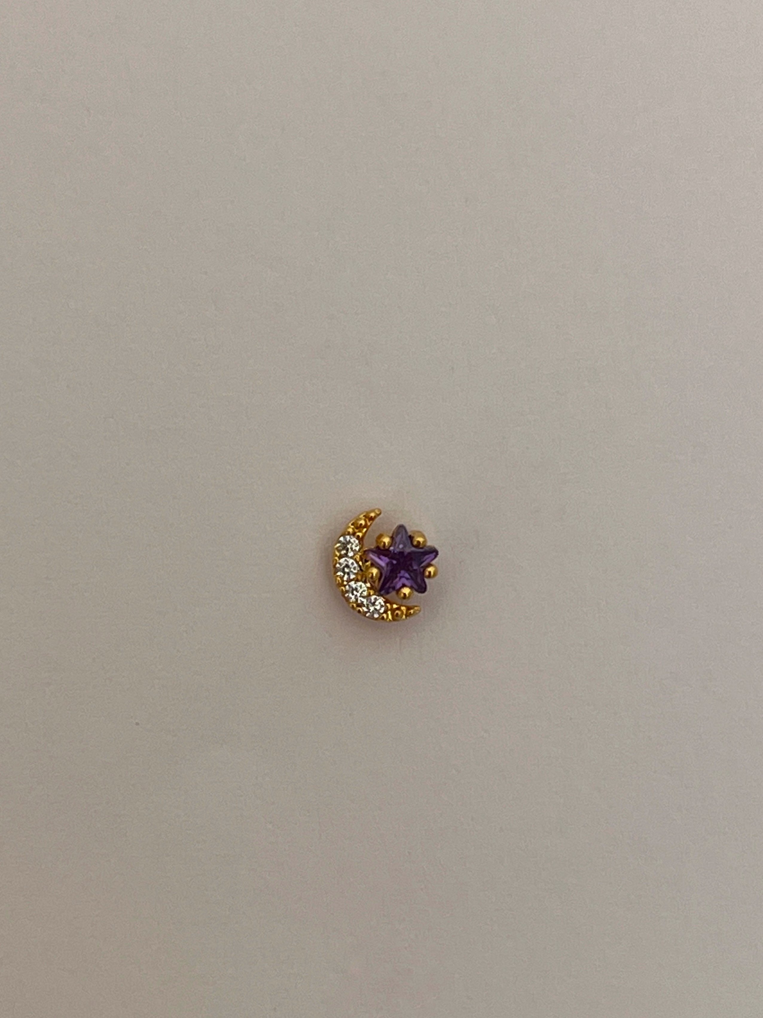 Gold Rengi Zirkon Taşlı Ay Ve Yıldız Figürlü Kadın Piercing