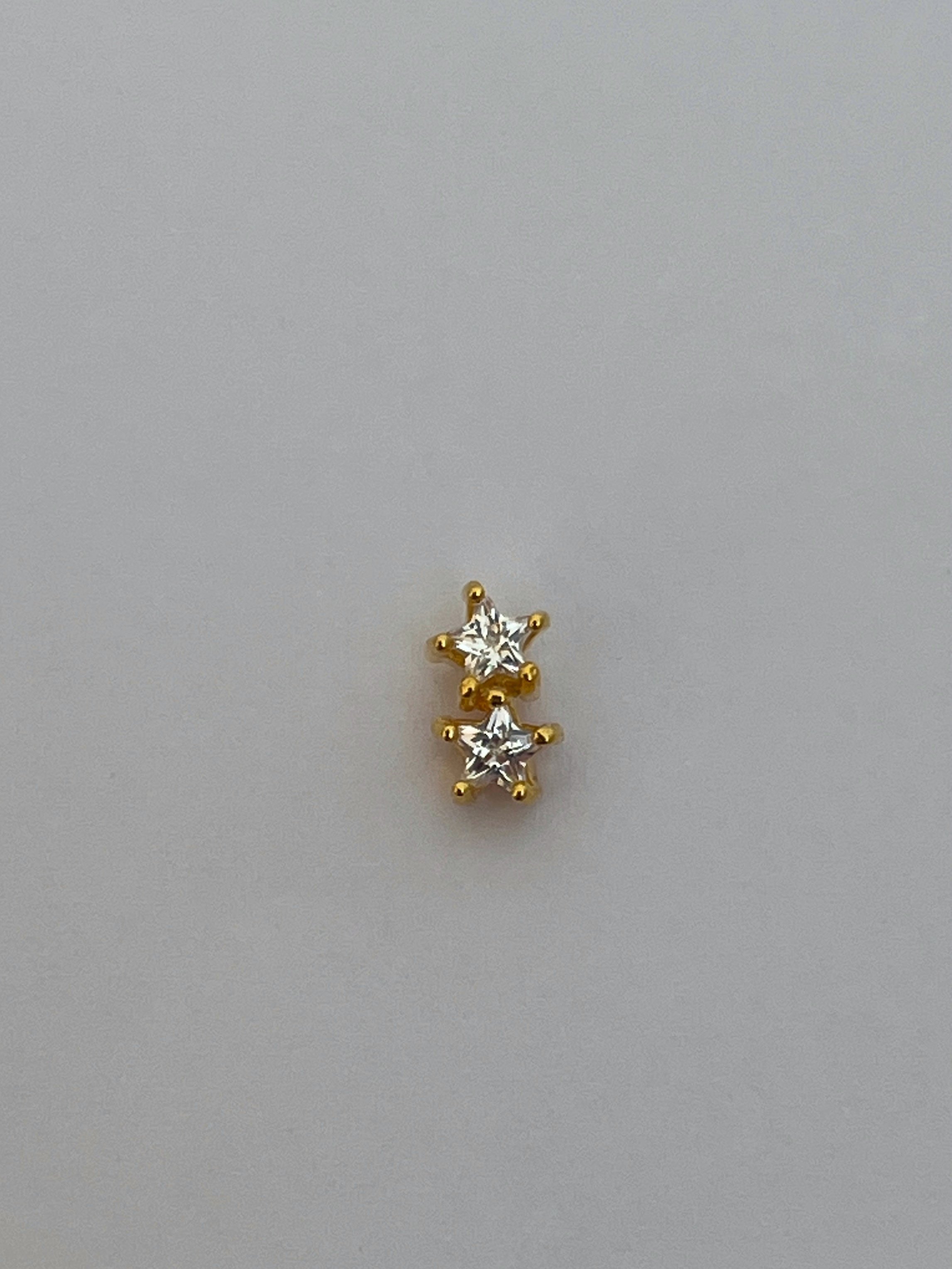 Gold Rengi Zirkon Taşlı İkili Yıldız Kadın Piercing