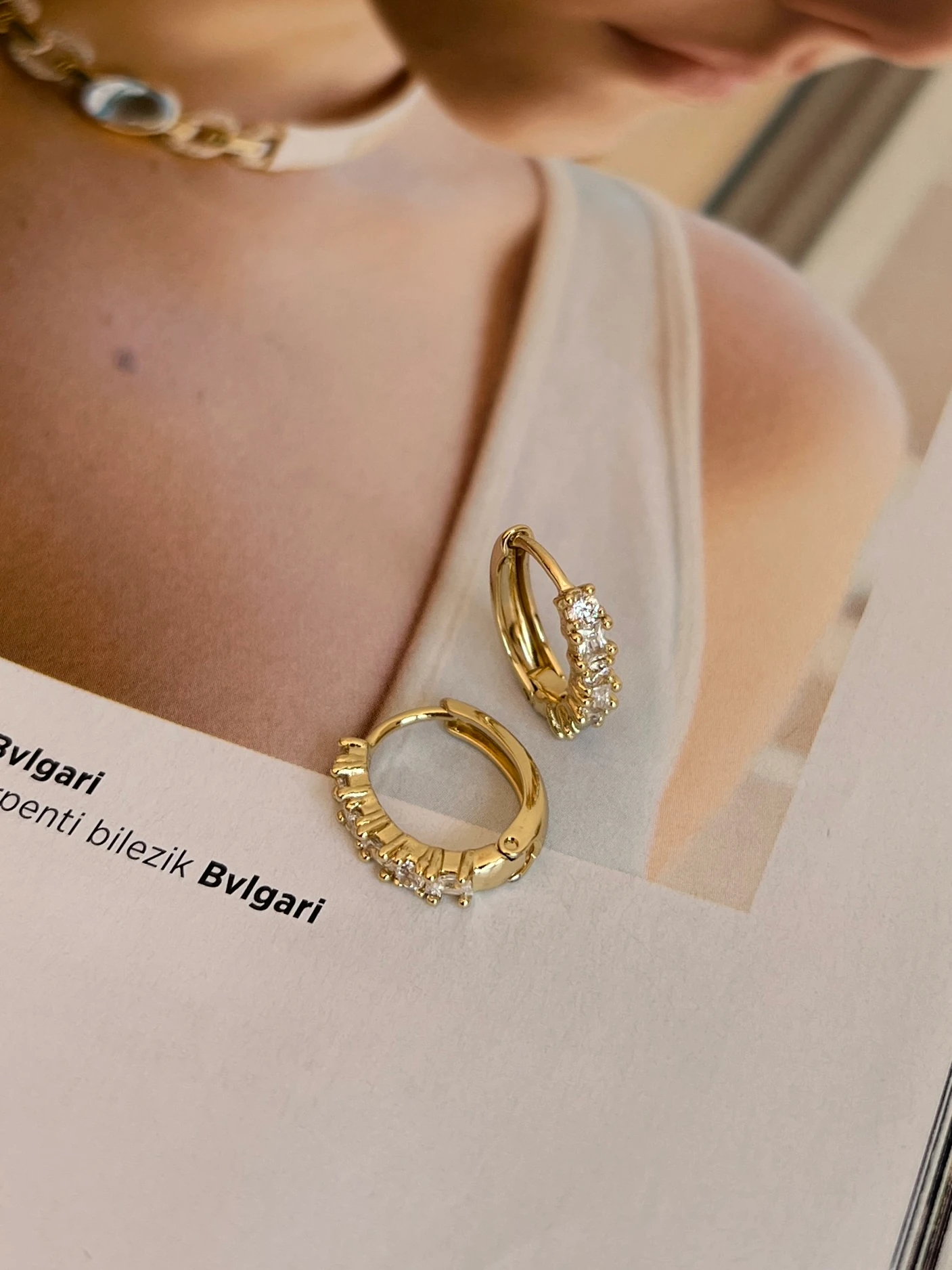 Gold Rengi Kare Ve Dikdörtgen Taşlı Xupıng Kadın Küpe