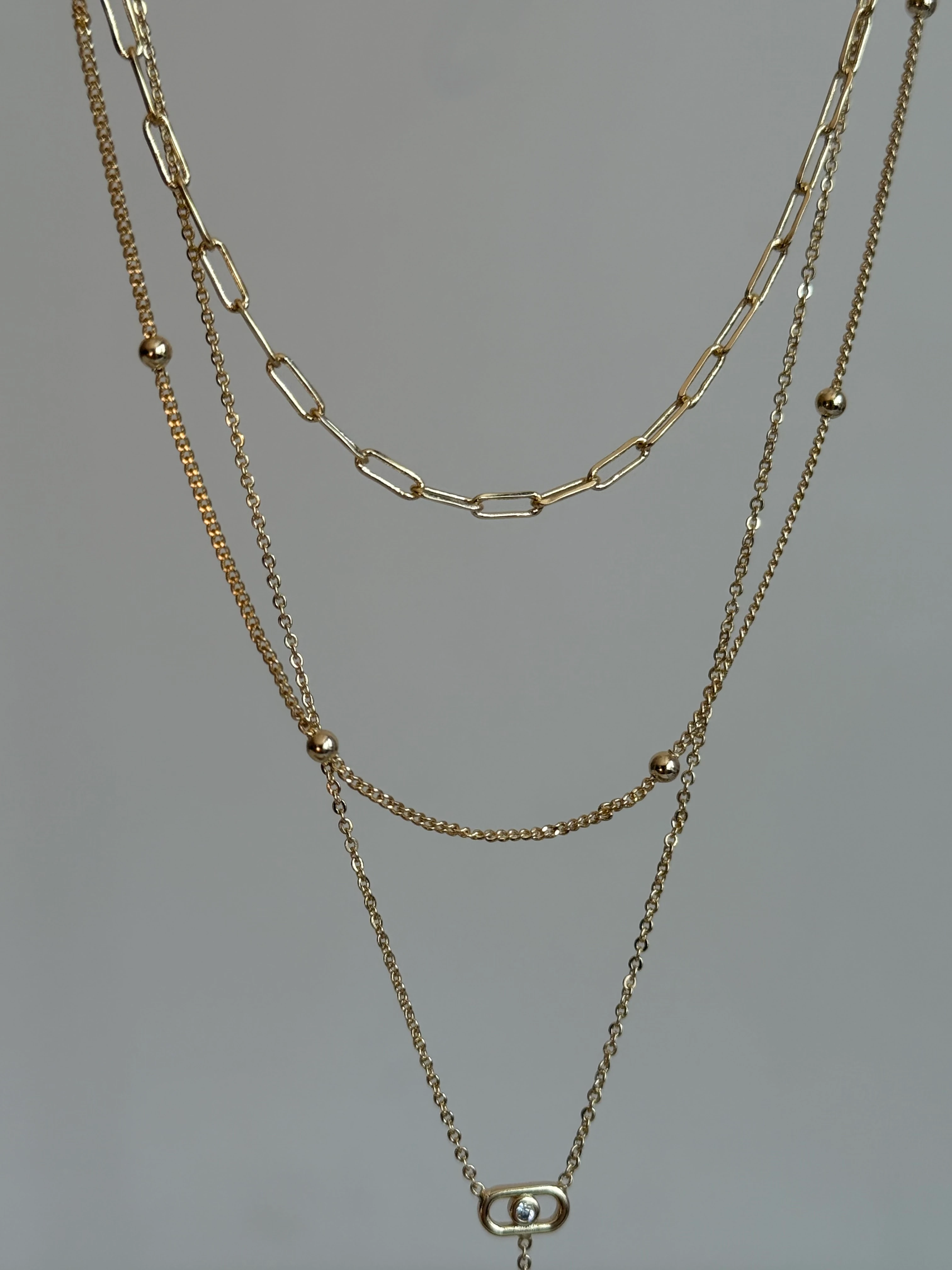 Gold Rengi Üç Sıra Messi Model Kadın Kolye