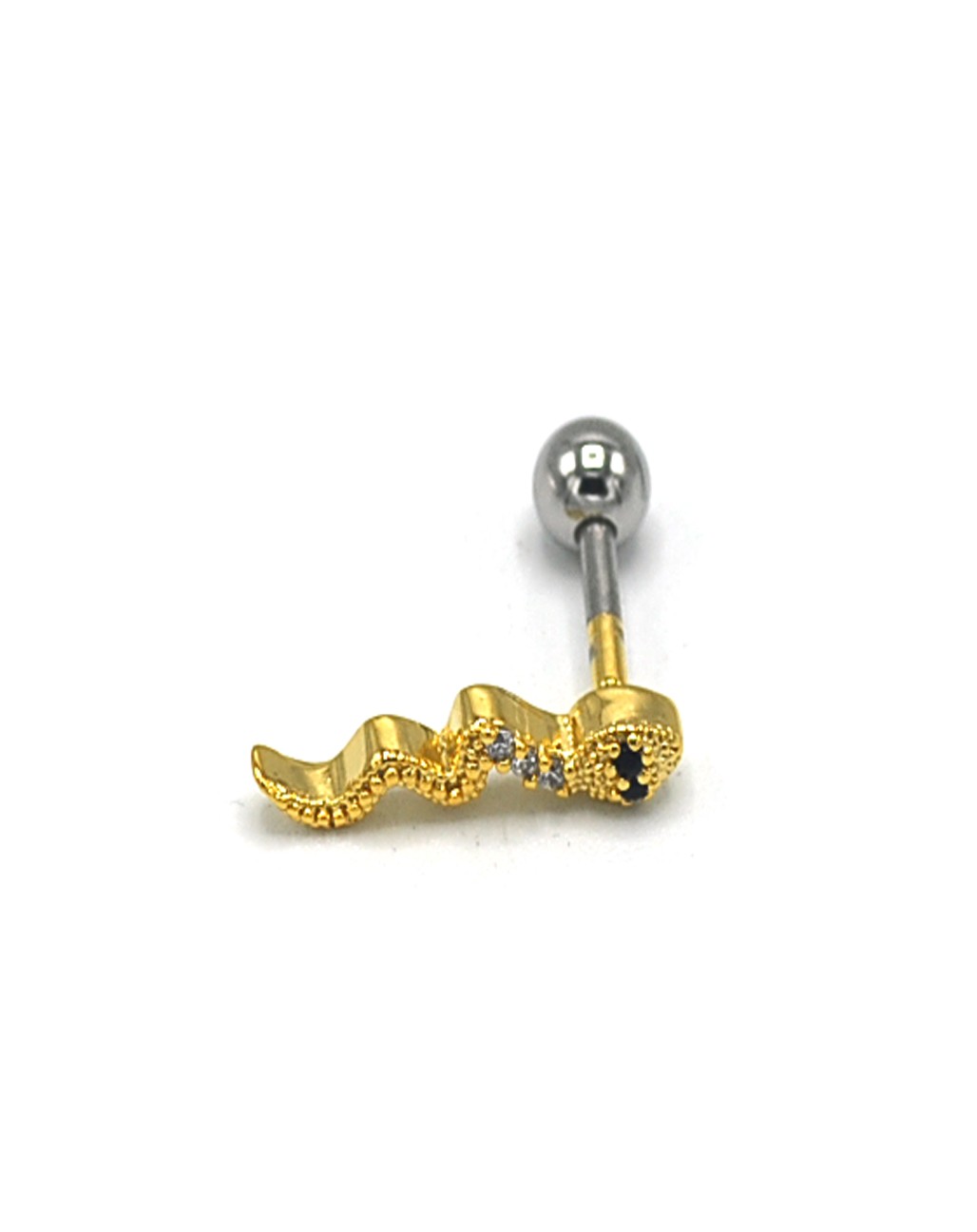 Zirkon Taşlı Gold Renk Yılan Piercing