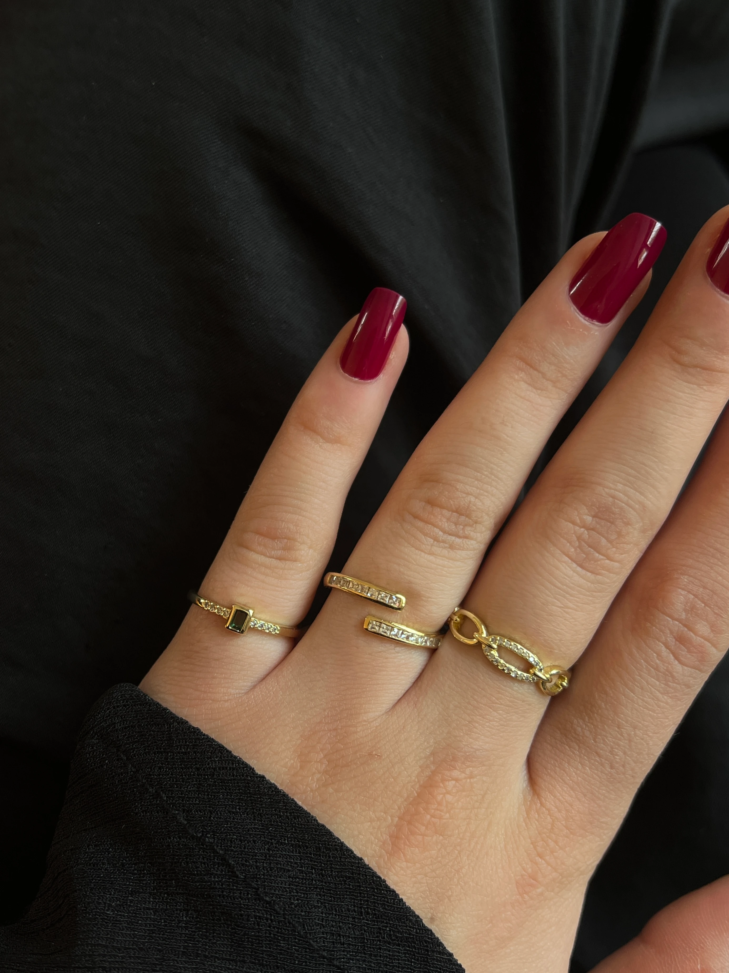 Gold Rengi Kare Zirkon Taş Detaylı Kadın Serçe Parmak Yüzük