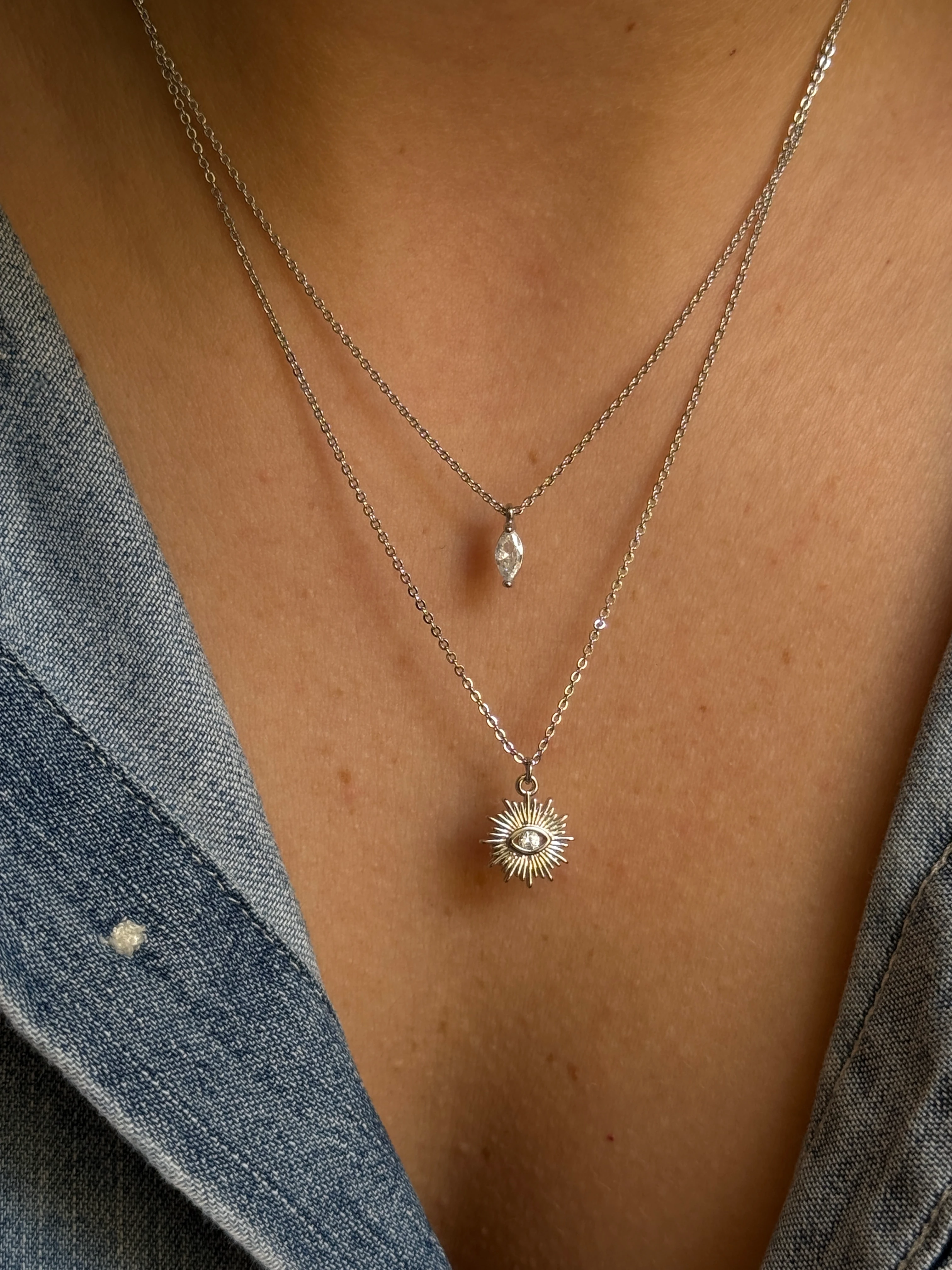 Damla Zirkon Taş Detaylı Göz Model İki Sıra Kadın Kolye