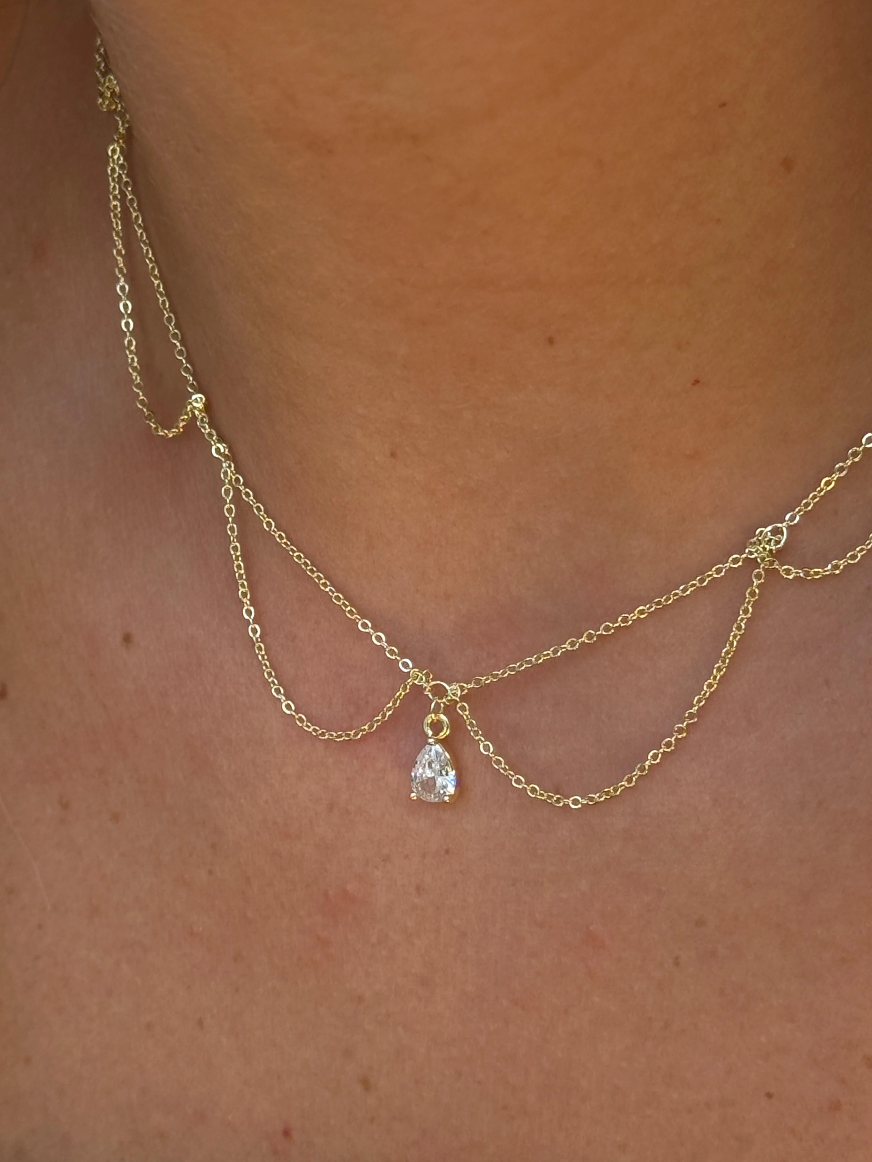 Gold Rengi Damla Taş Detaylı Kadın Kolye