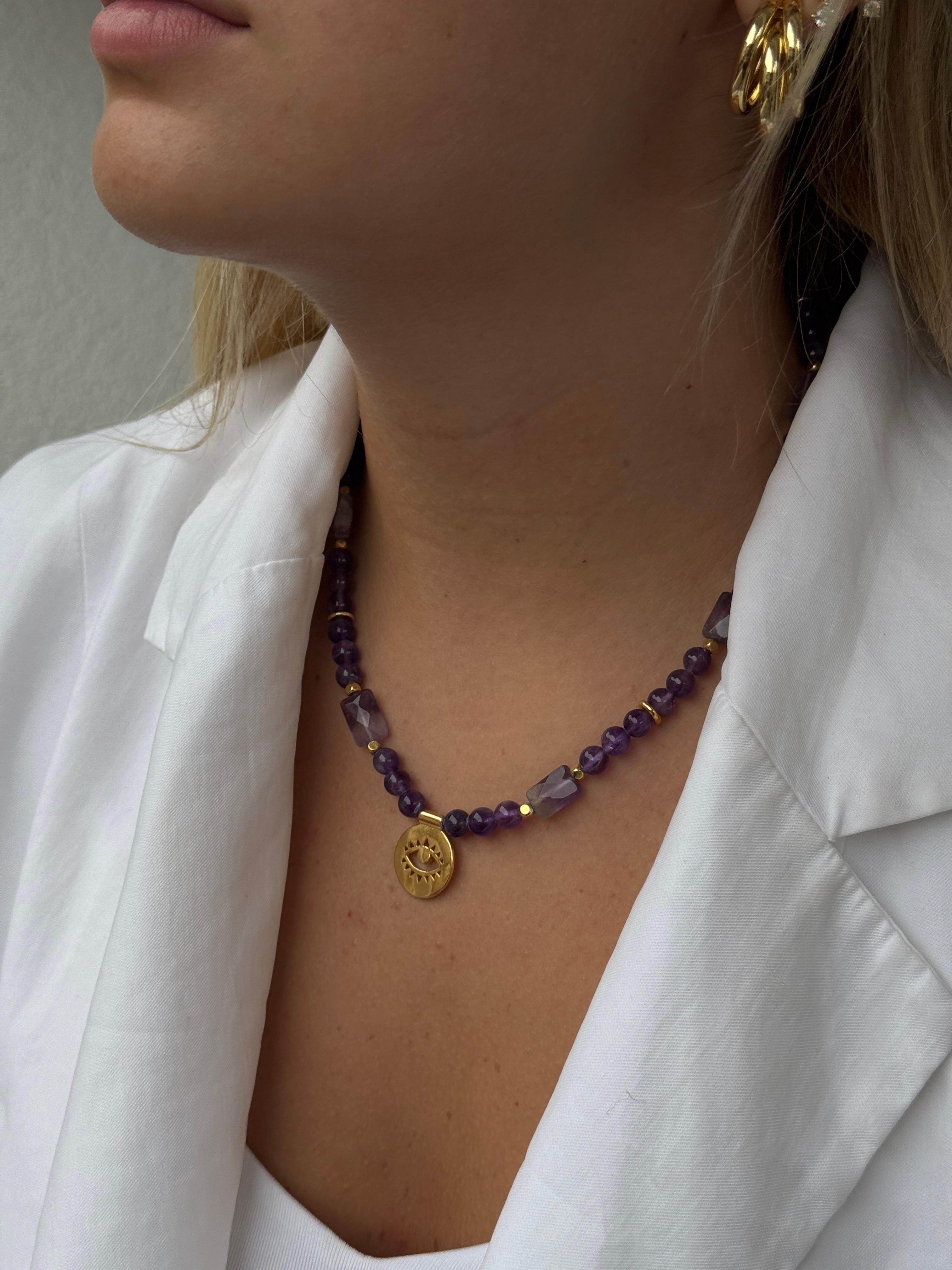 Arche Collection Ametist Taşlı (EOS) Kadın Kolye