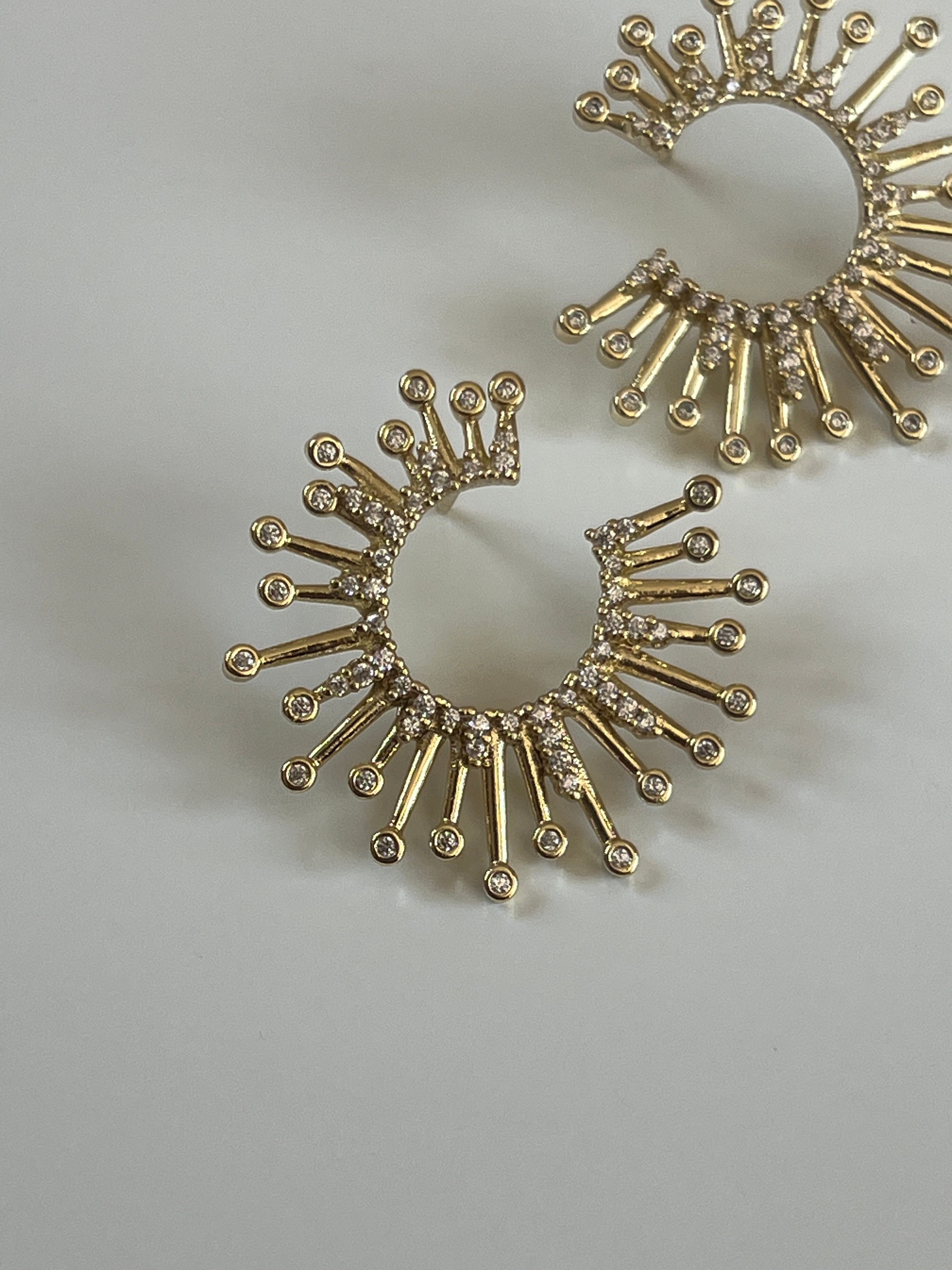 Gold Rengi Zirkon Taşlı Yuvarlak Model Xupıng Kadın Küpe