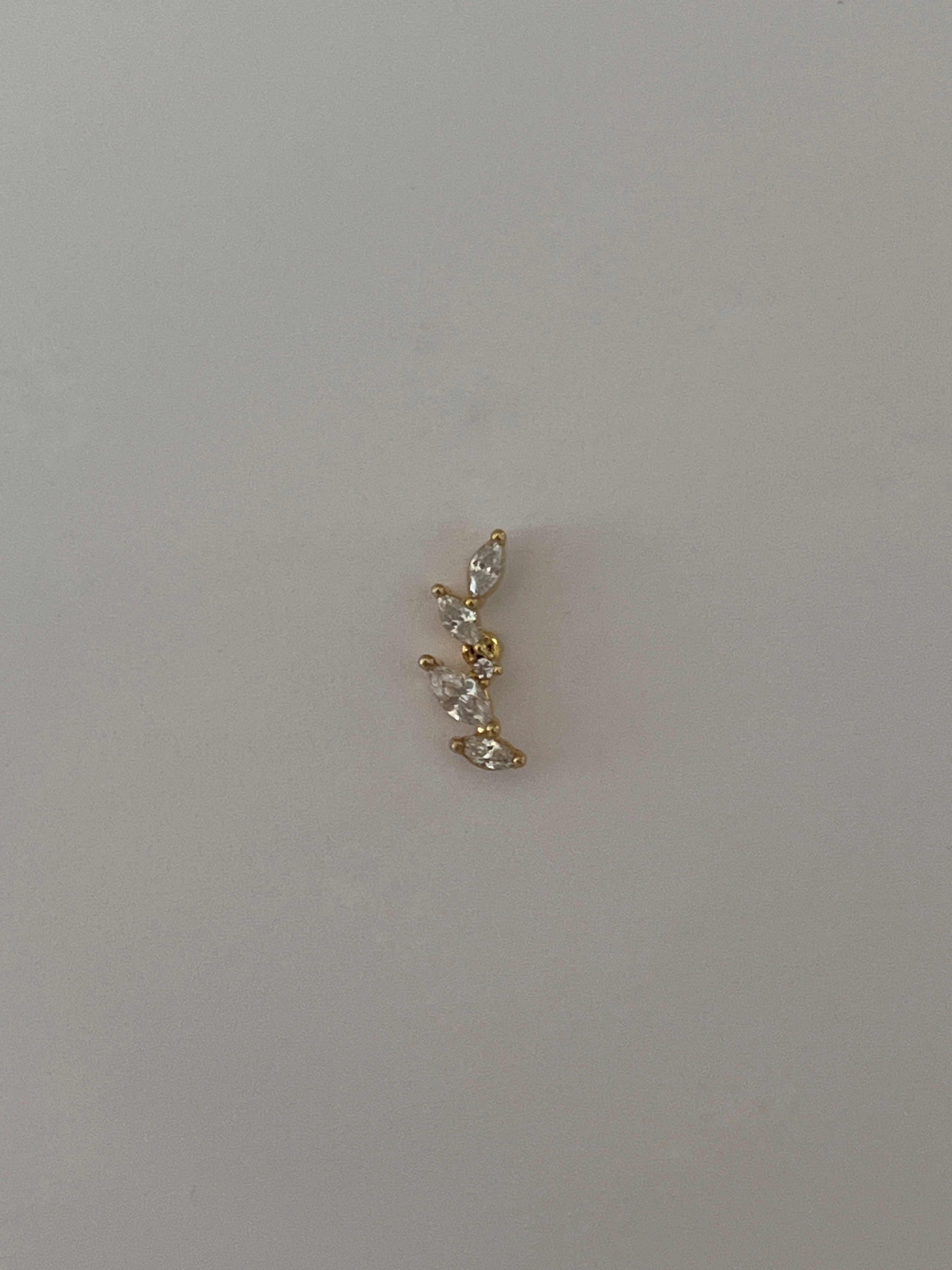Gold Rengi Zirkon Taşlı Yaprak Model Kadın Piercing