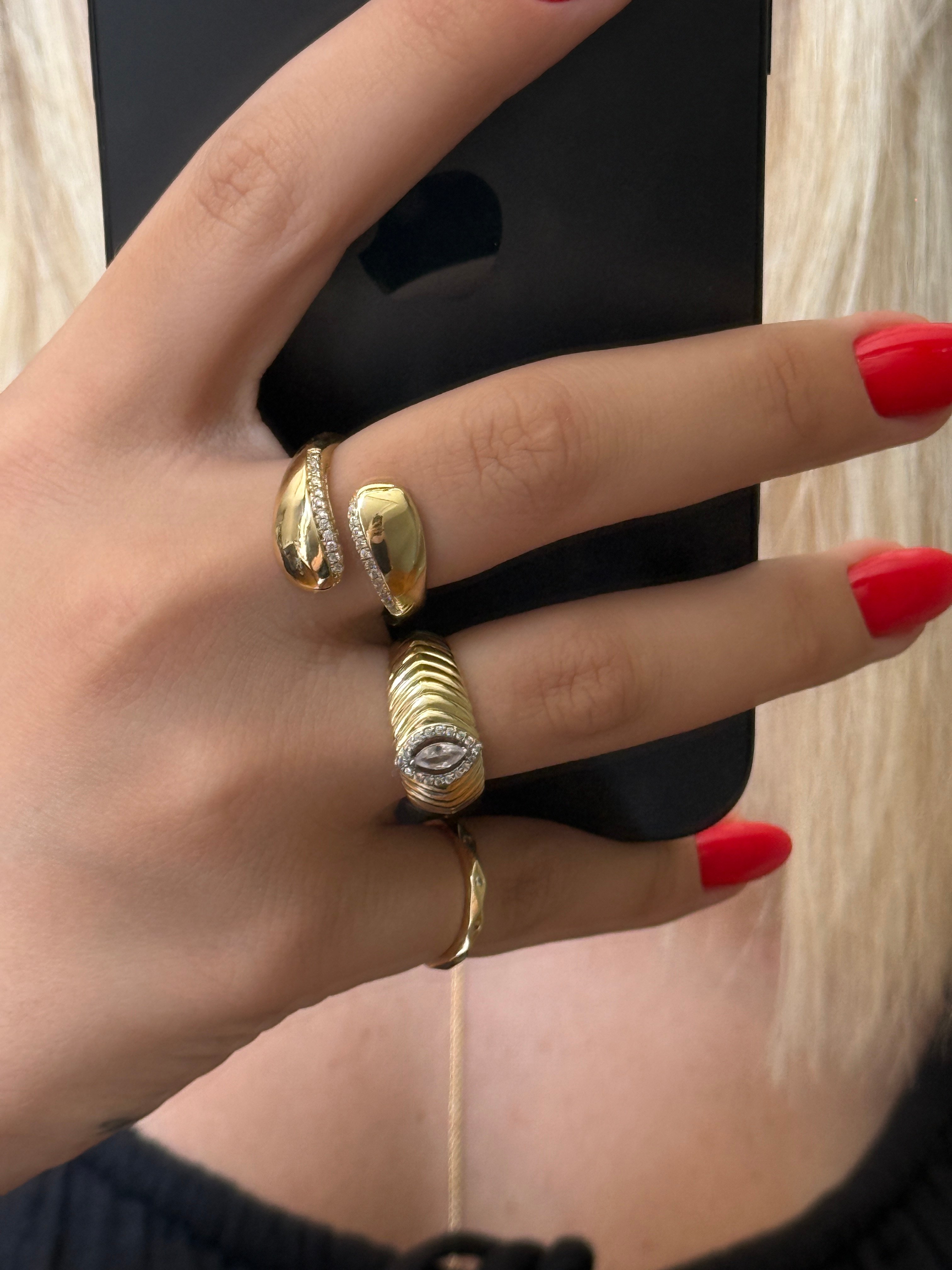 Gold Rengi Damla Zirkon Taş Detaylı Göz Model Kadın Yüzük