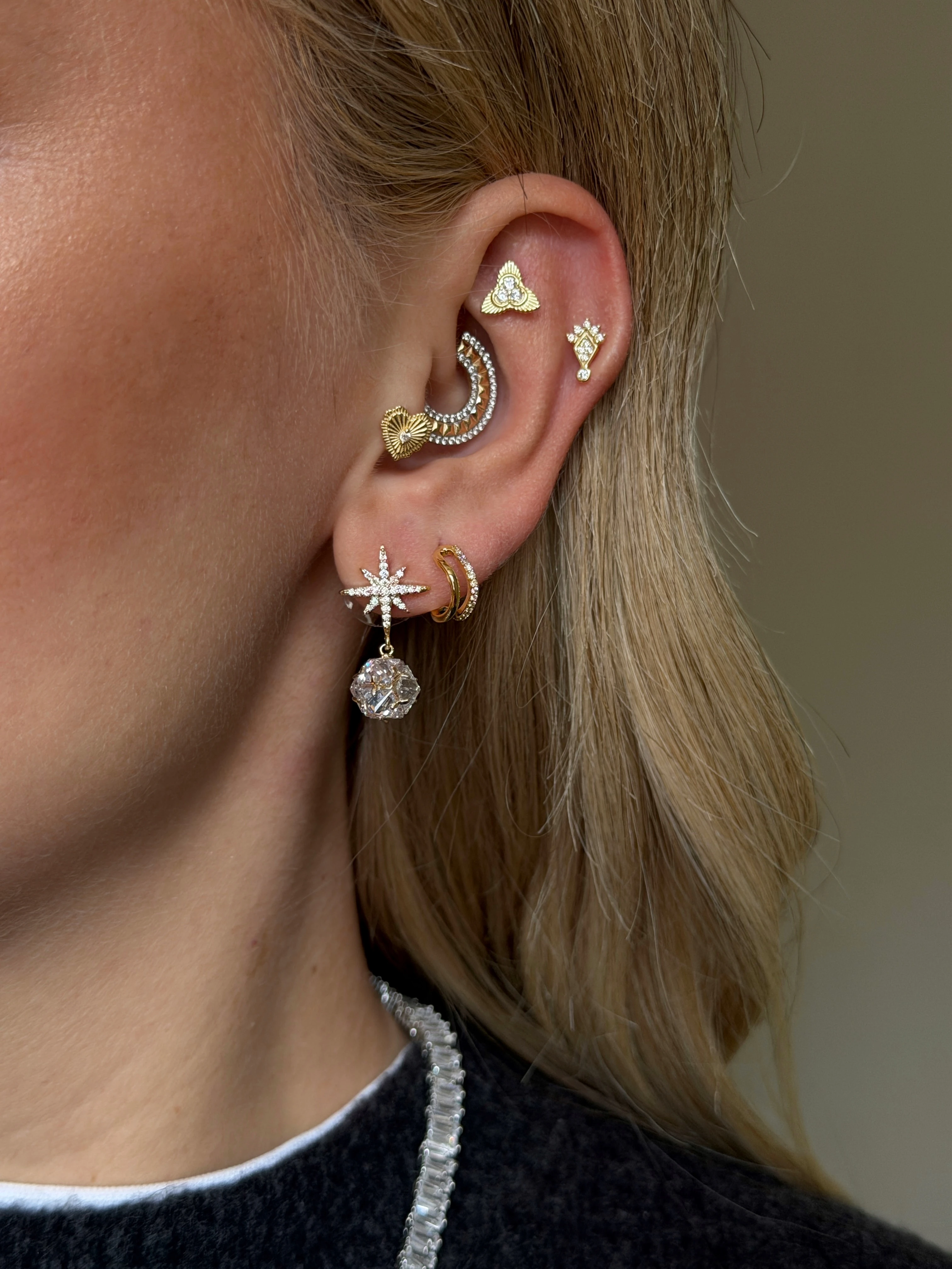 Gold Rengi 925 Ayar Gümüş Üç Yapraklı Yonca Piercing