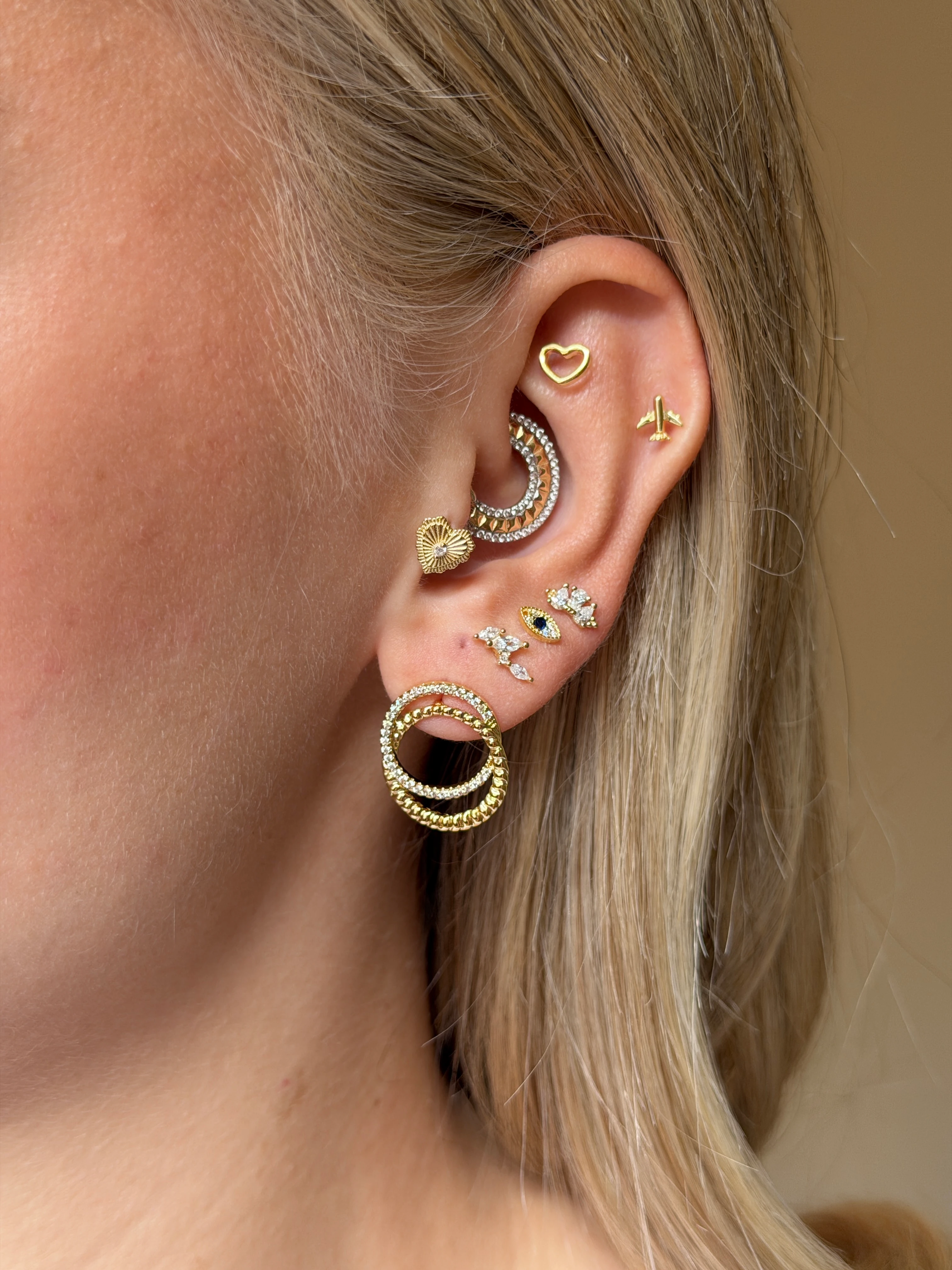 Gold Rengi Mavi Taşlı 925 Ayar Gümüş Göz Piercing