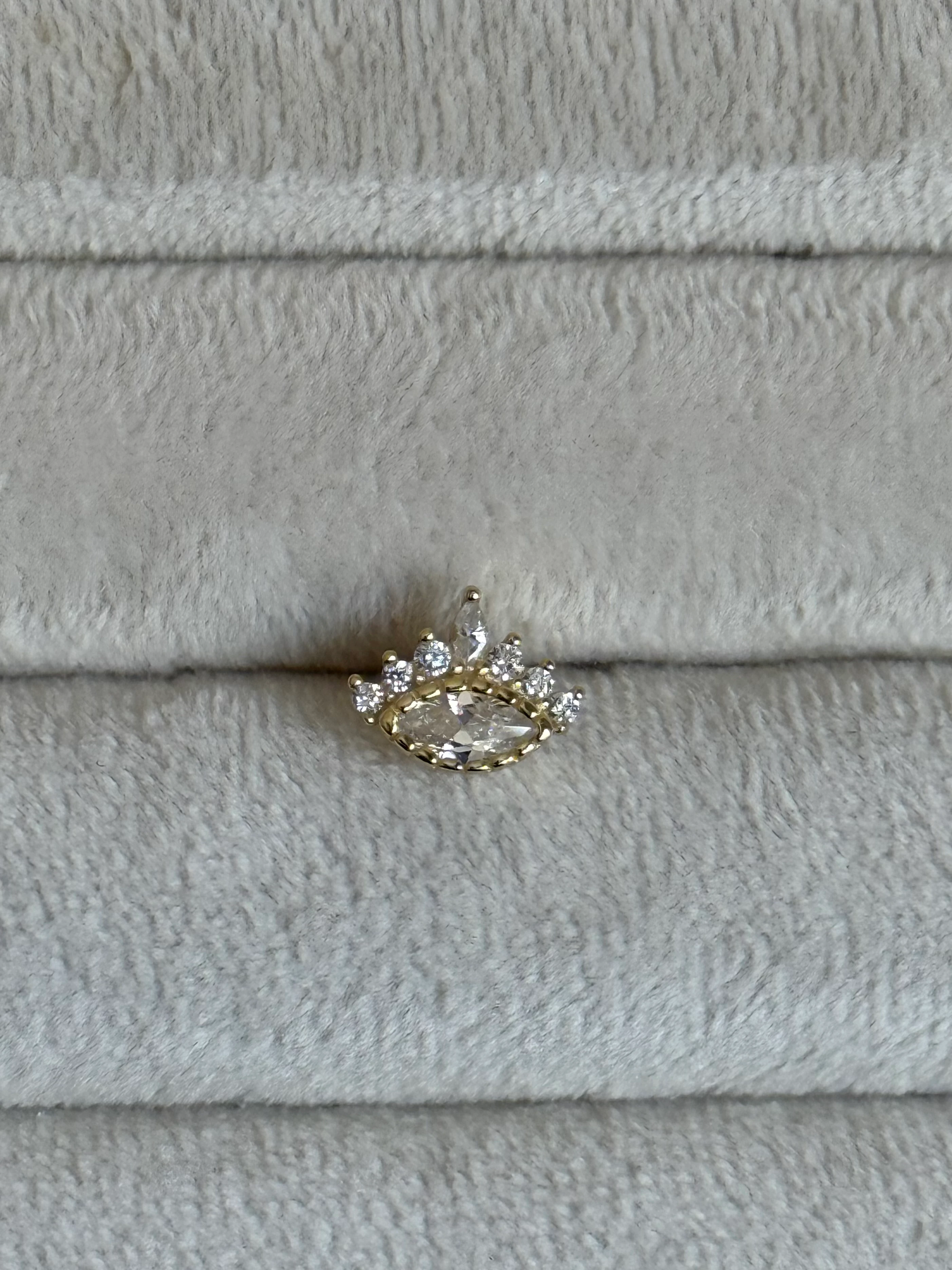 Gold Rengi Taşlı 925 Ayar Gümüş Piercing