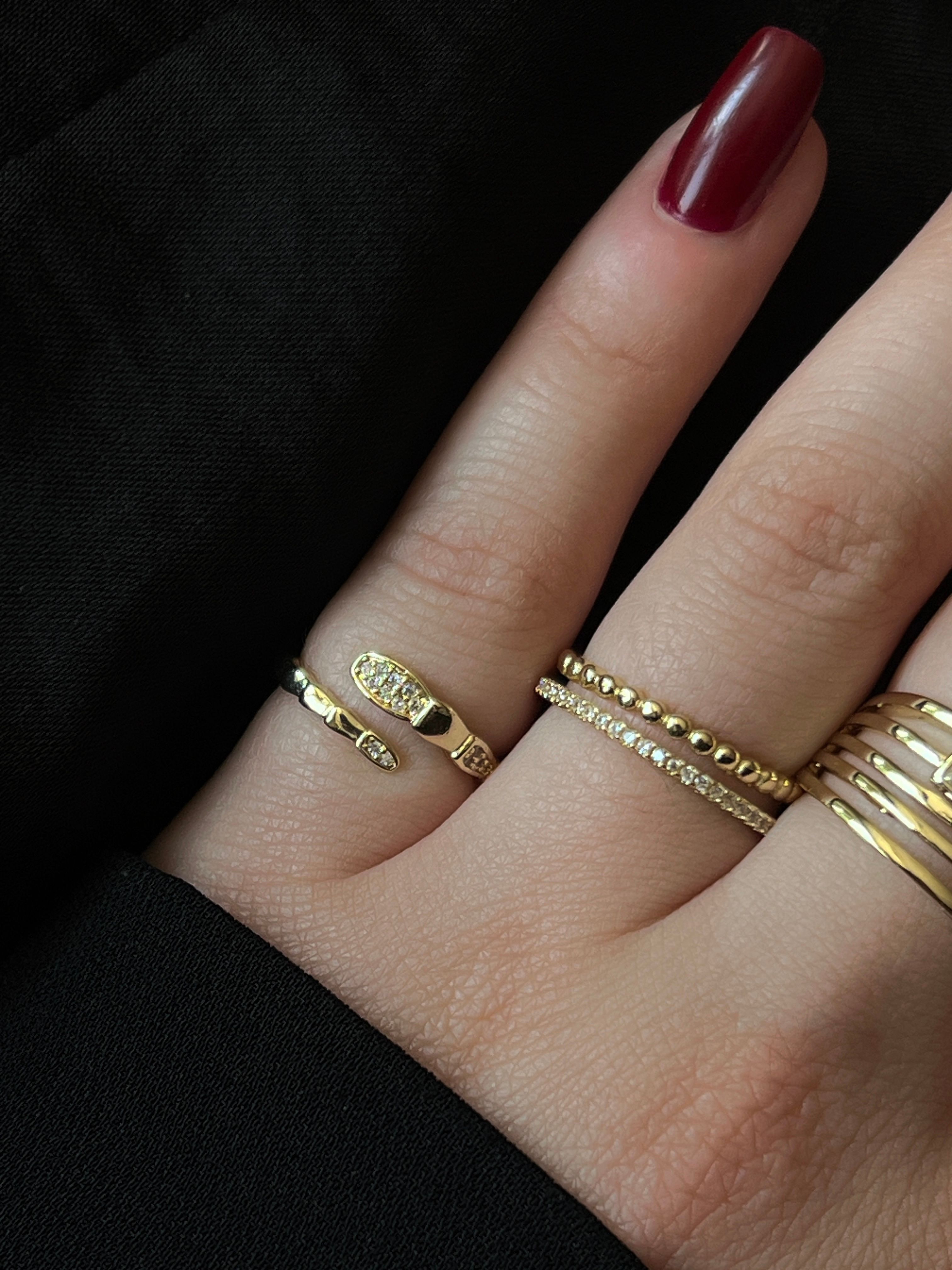 Gold Rengi Zirkon Taşlı Yılan Model Kadın Serçe Parmak Yüzük