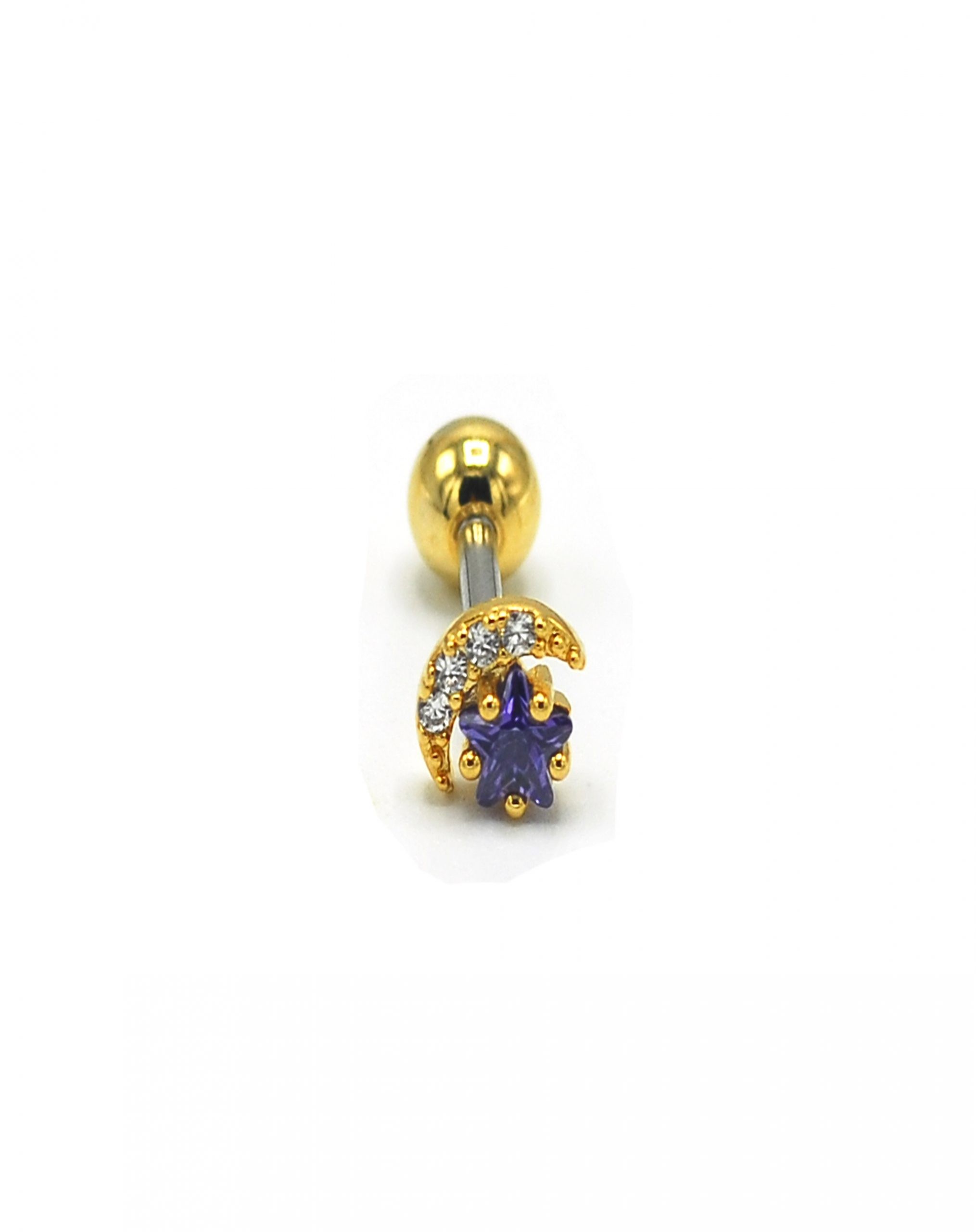 Zirkon Taşlı Gold Rengi Ay Yıldız Piercing