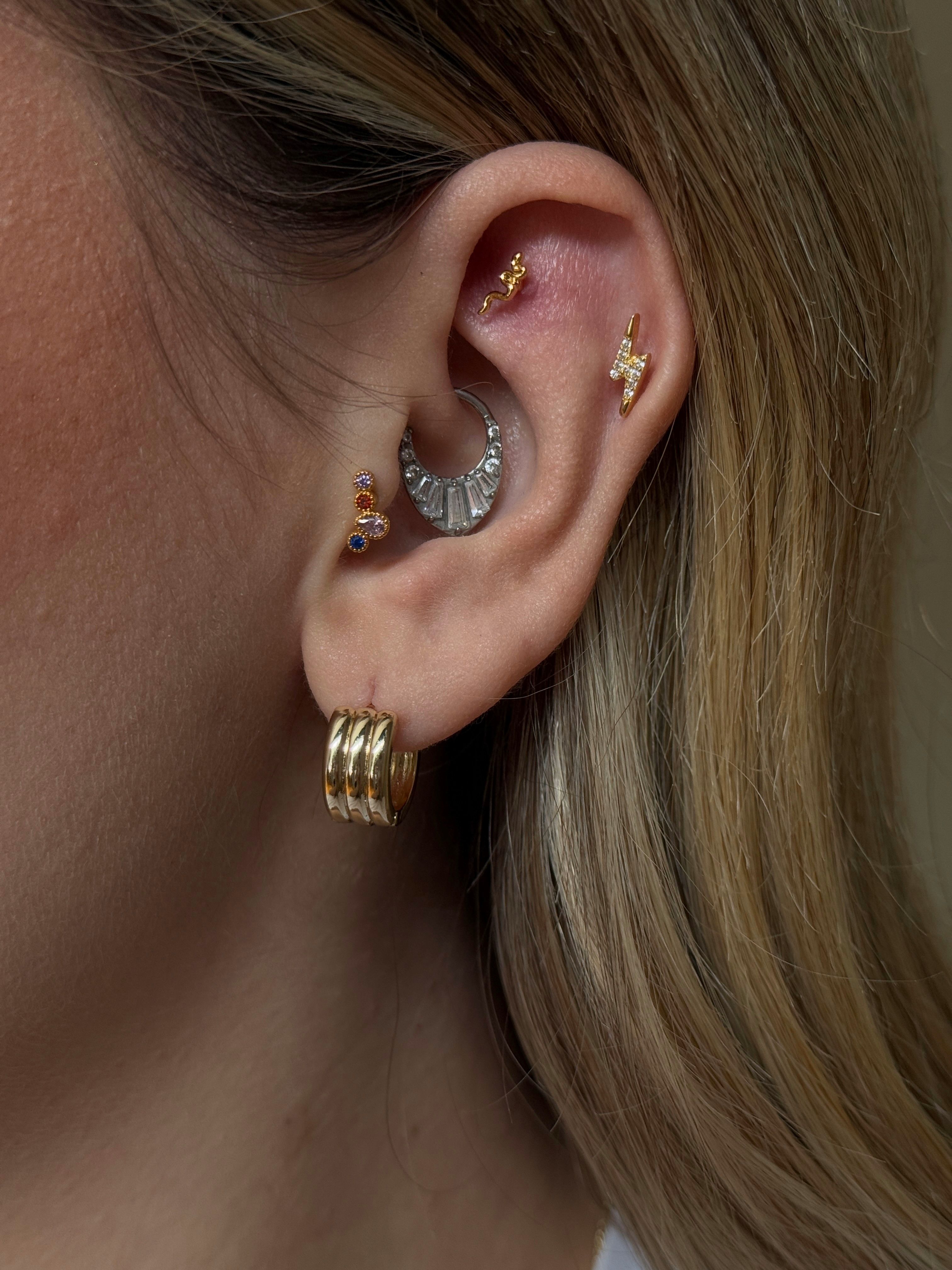 Gold Rengi Renkli Zirkon Taşlı Kadın Piercing