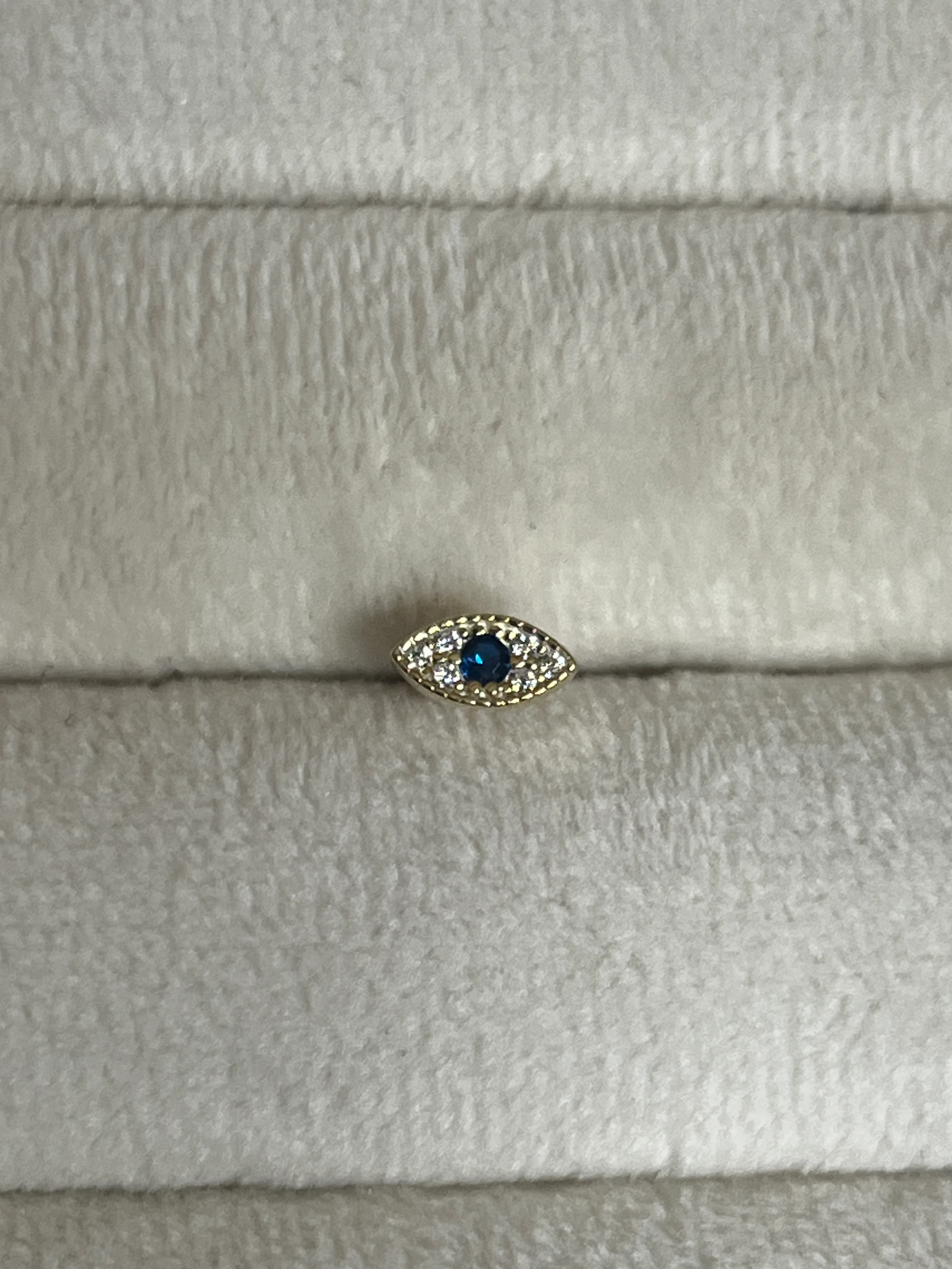 Gold Rengi Mavi Taşlı 925 Ayar Gümüş Göz Piercing