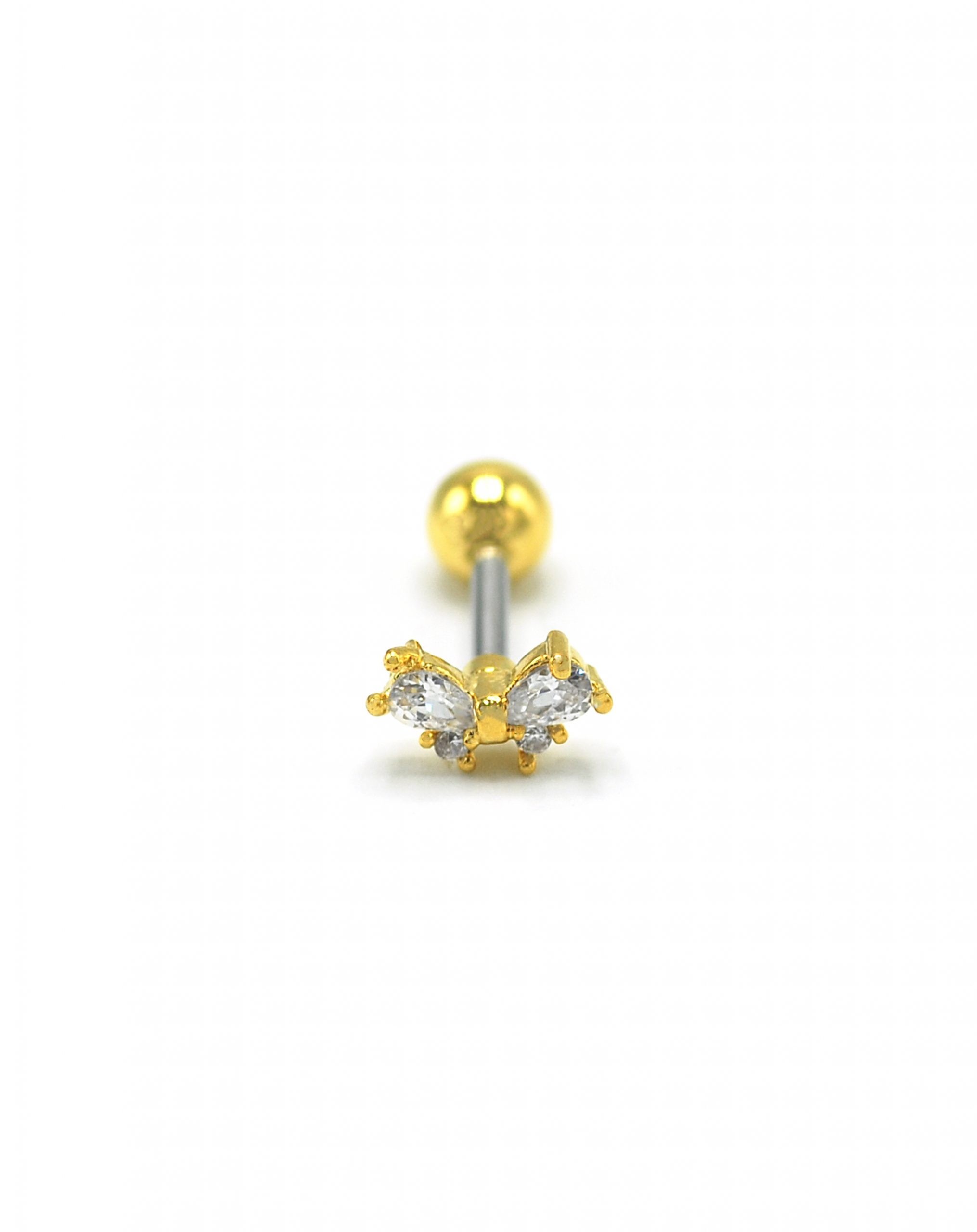 Zirkon Taşlı Gold Rengi Fiyonk Piercing