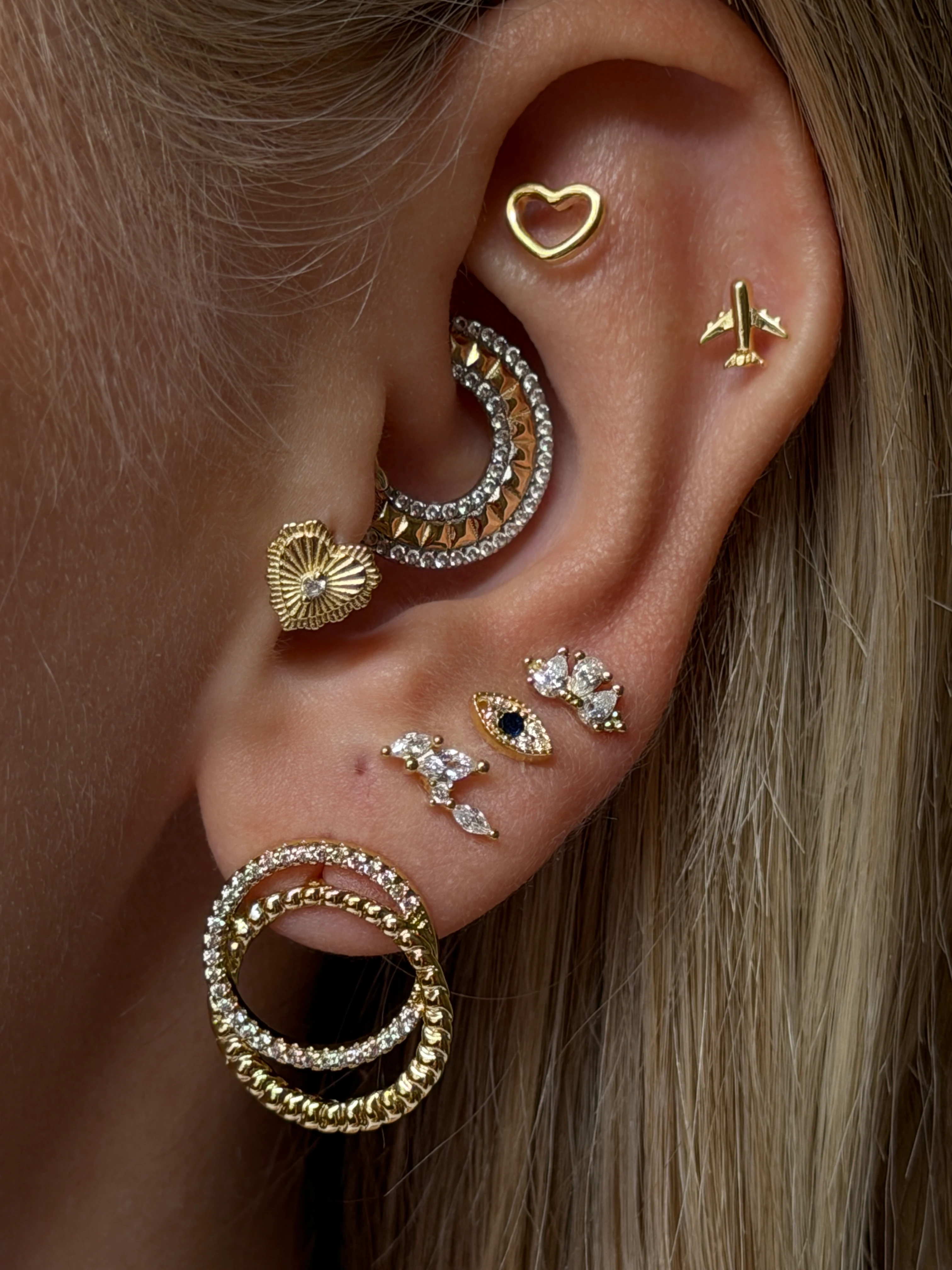 Gold Rengi Mavi Taşlı 925 Ayar Gümüş Göz Piercing