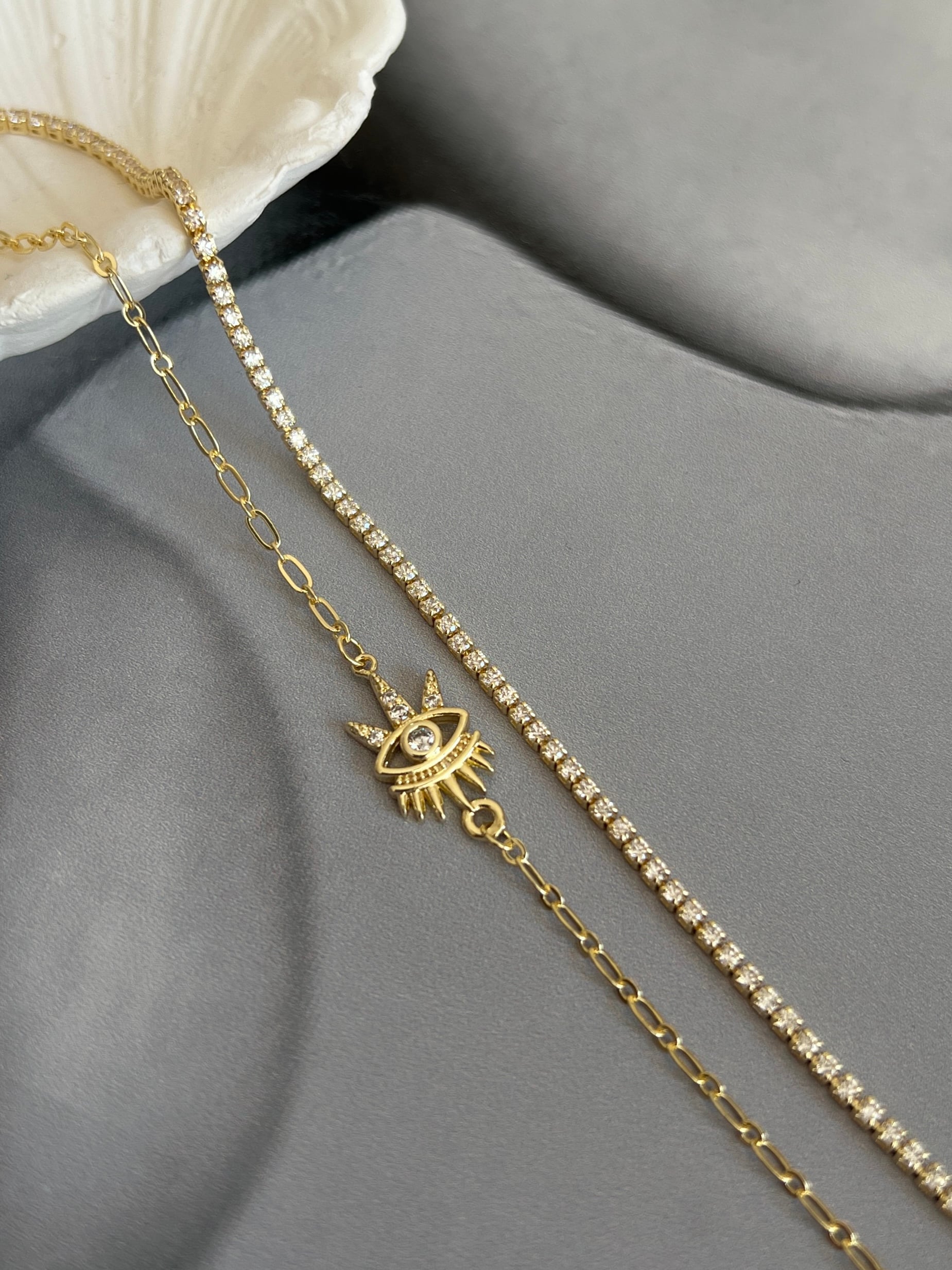 Gold Rengi Zirkon Taşlı Göz Model İki Sıra Kadın Bileklik