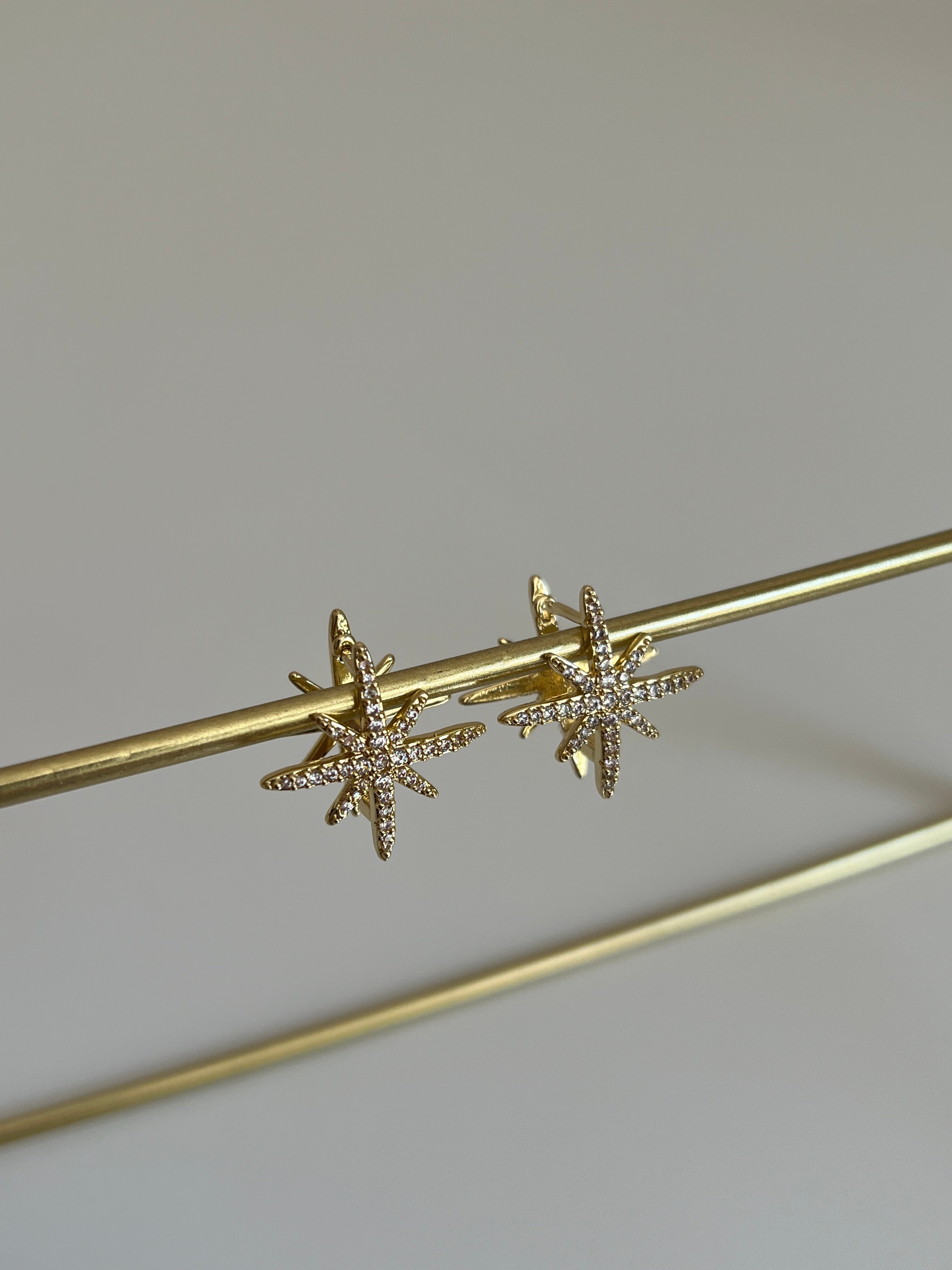 Gold Rengi Zirkon Taşlı Kutup Yıldızı Model Kadın Küpe