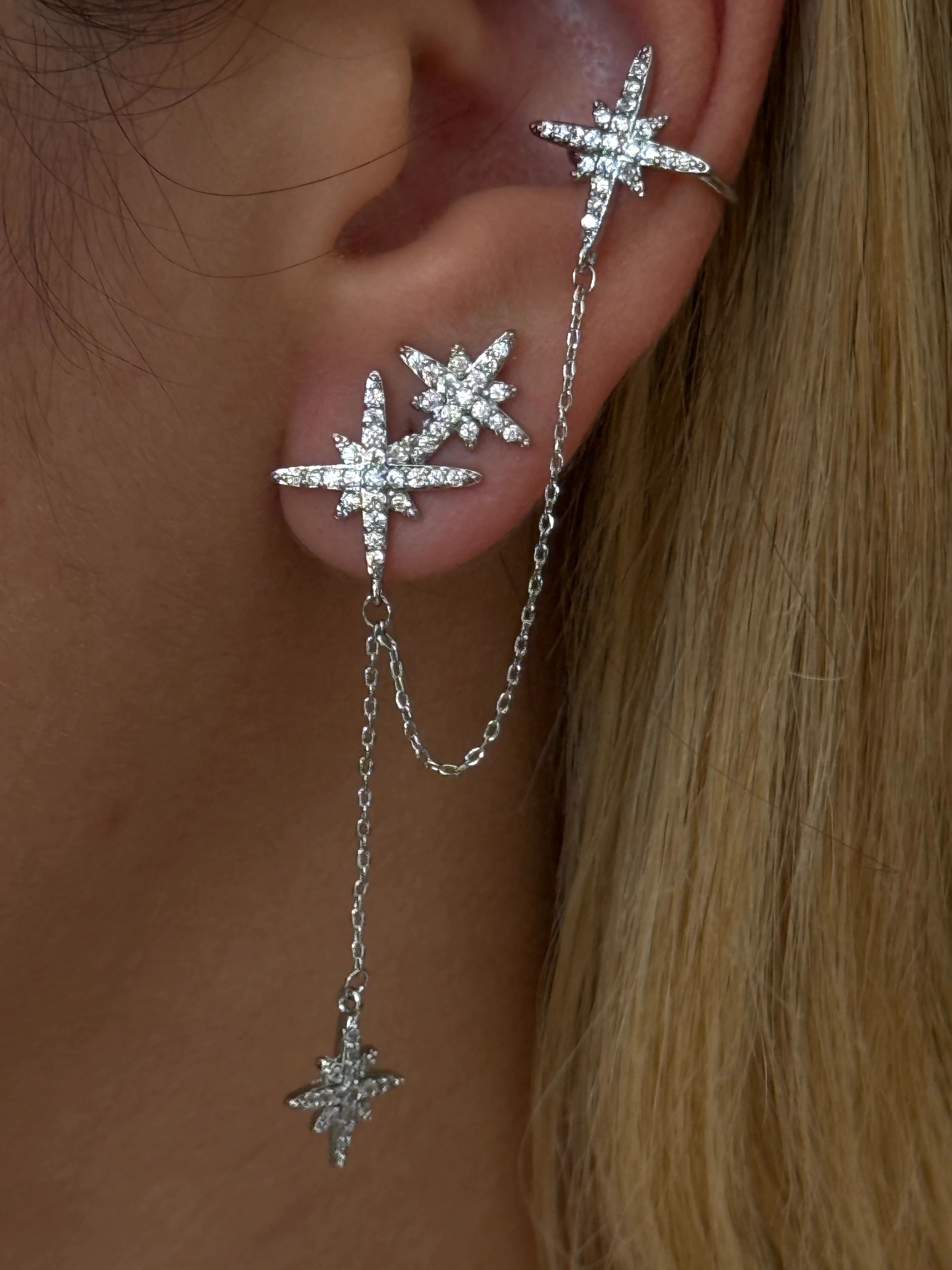 Zirkon Taşlı Çoklu Kutup Yıldızı Model Kadın Kıkırdak Küpe