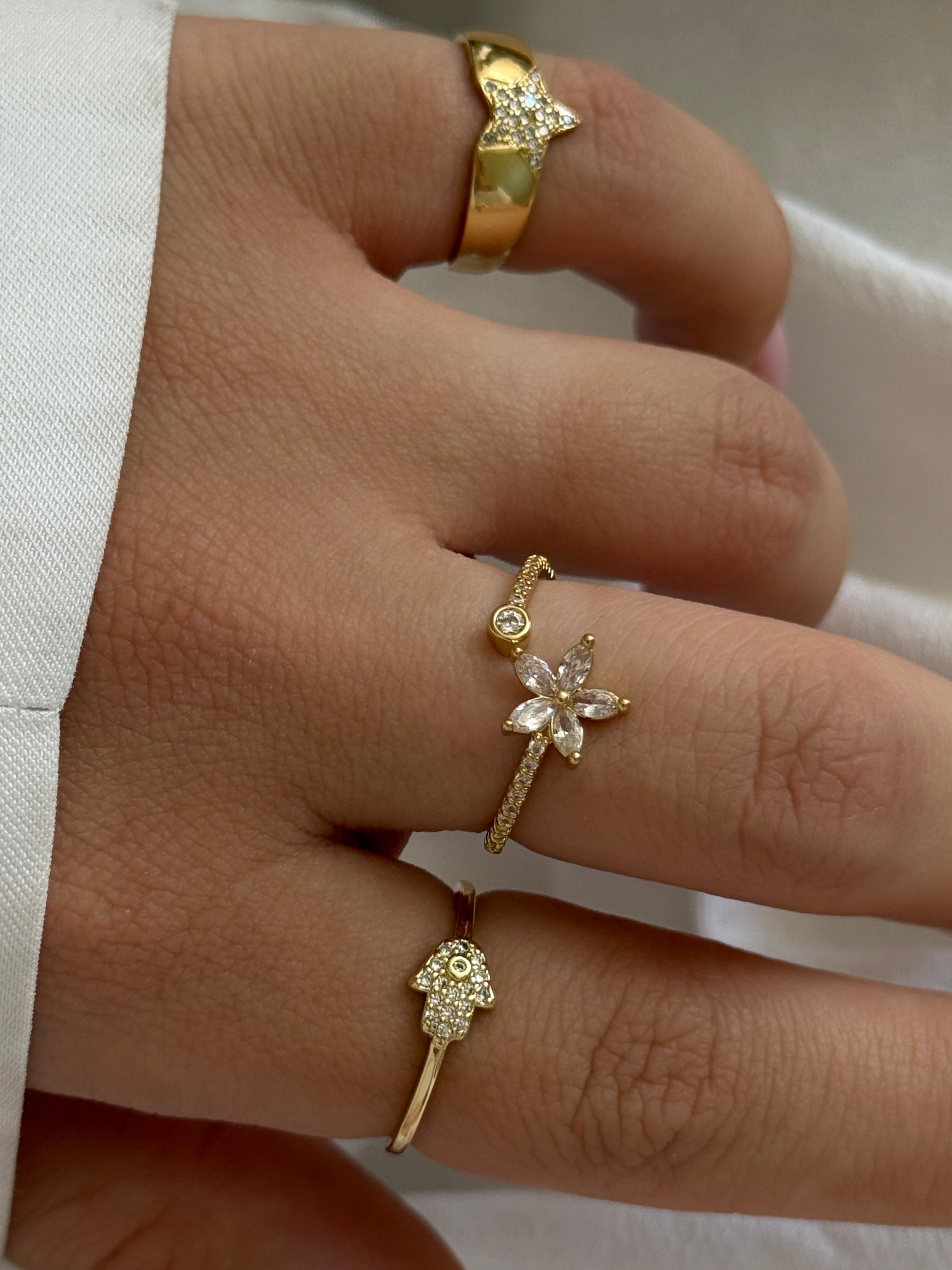 Gold Rengi Zirkon Taşlı Fatimanın Eli Model Kadın Yüzük