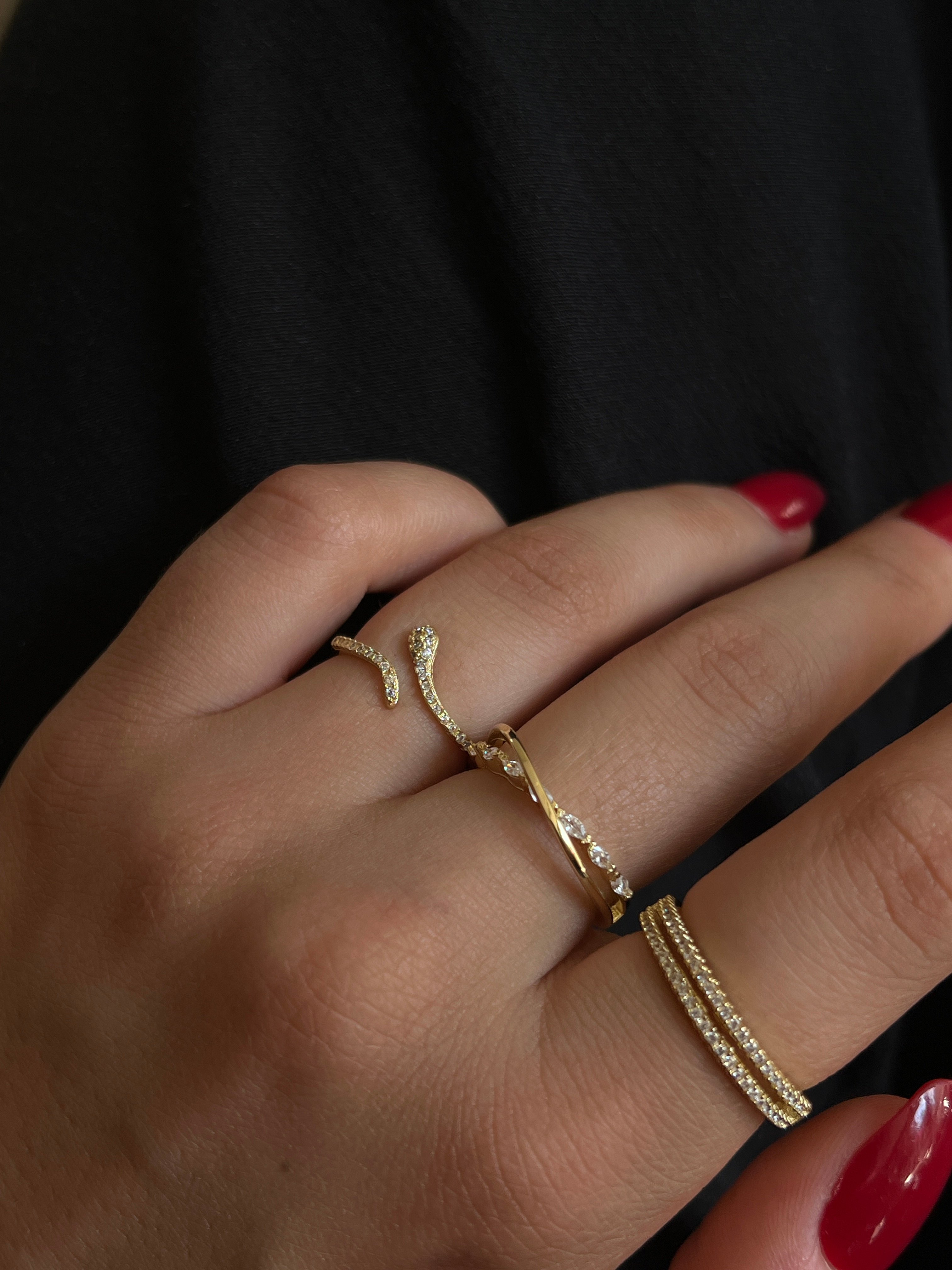 Gold Rengi Zirkon Taşlı Yılan Model Kadın Yüzük
