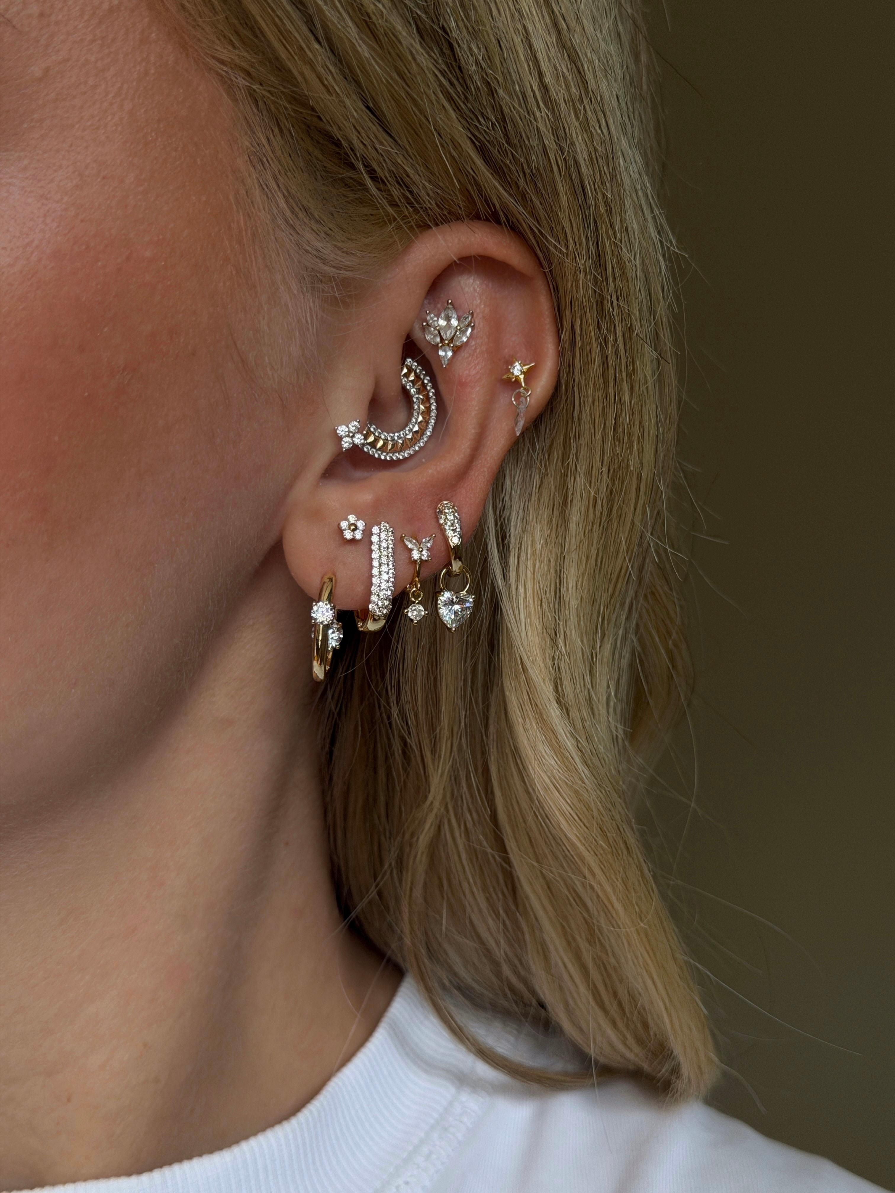 Gold Rengi İki Taşlı Xupıng Kadın Küpe