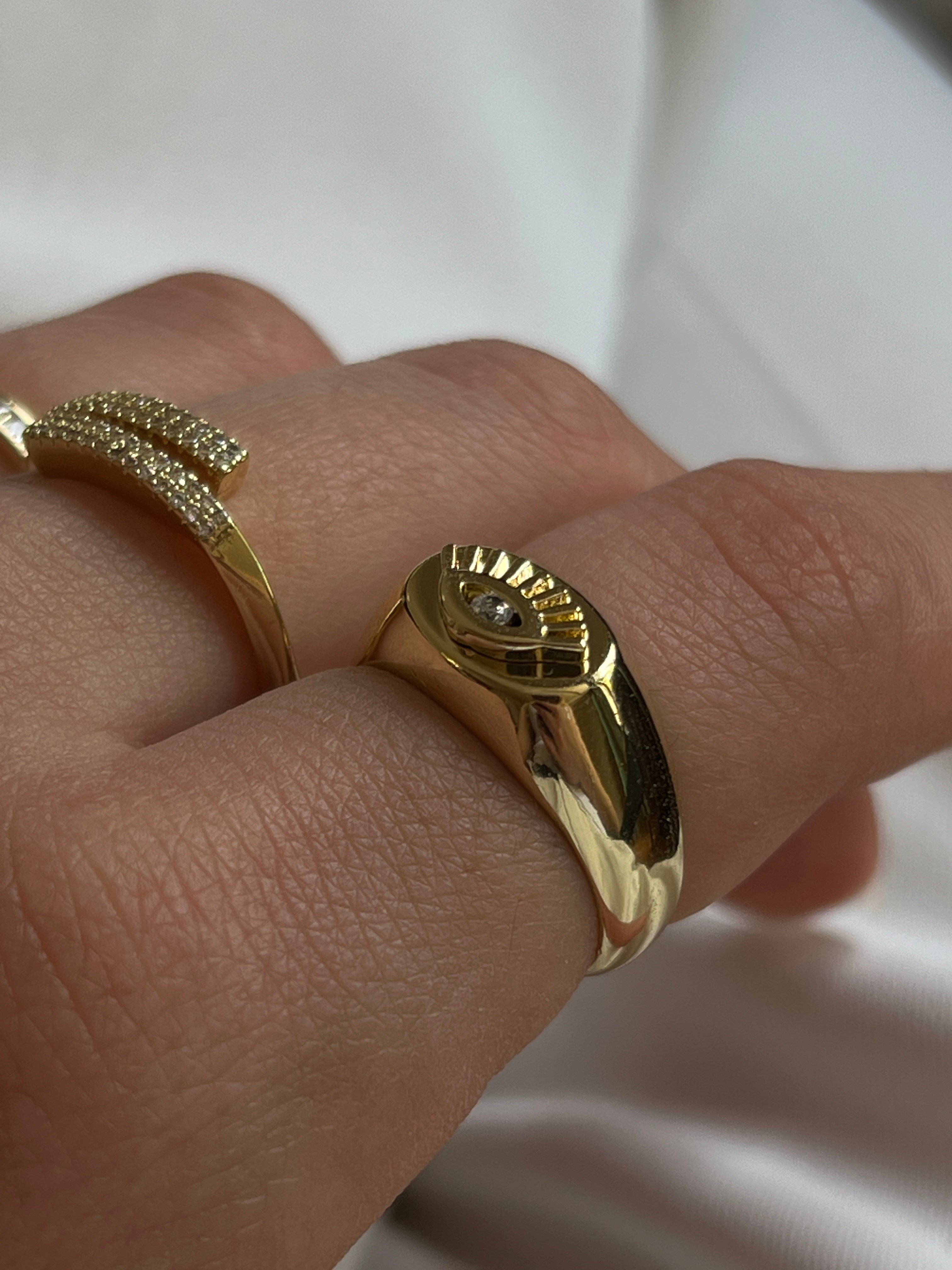 Gold Rengi Zirkon Taş Detaylı Göz Model Kadın Yüzük