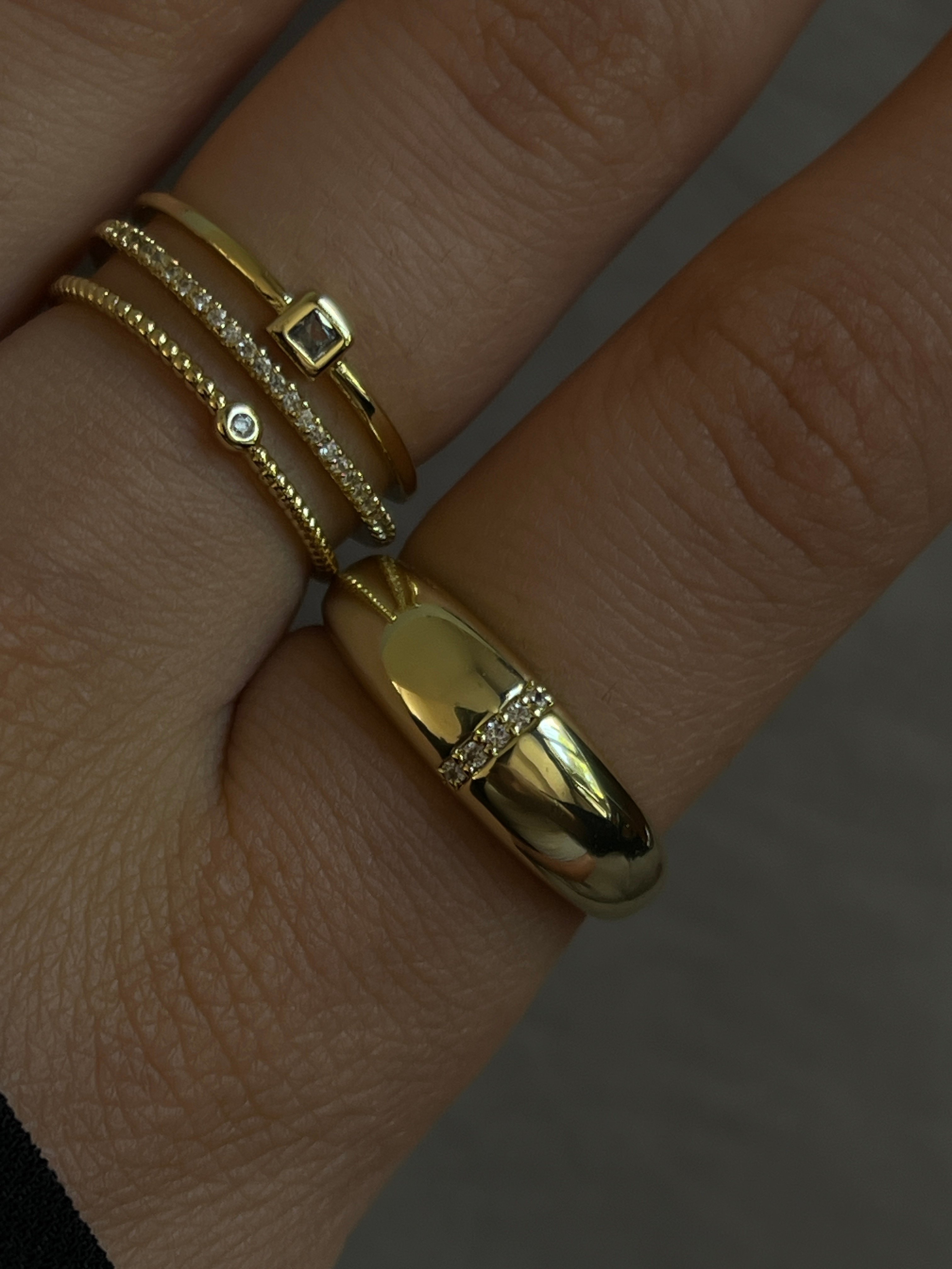 Gold Rengi Zirkon Taş Detaylı Kadın Yüzük