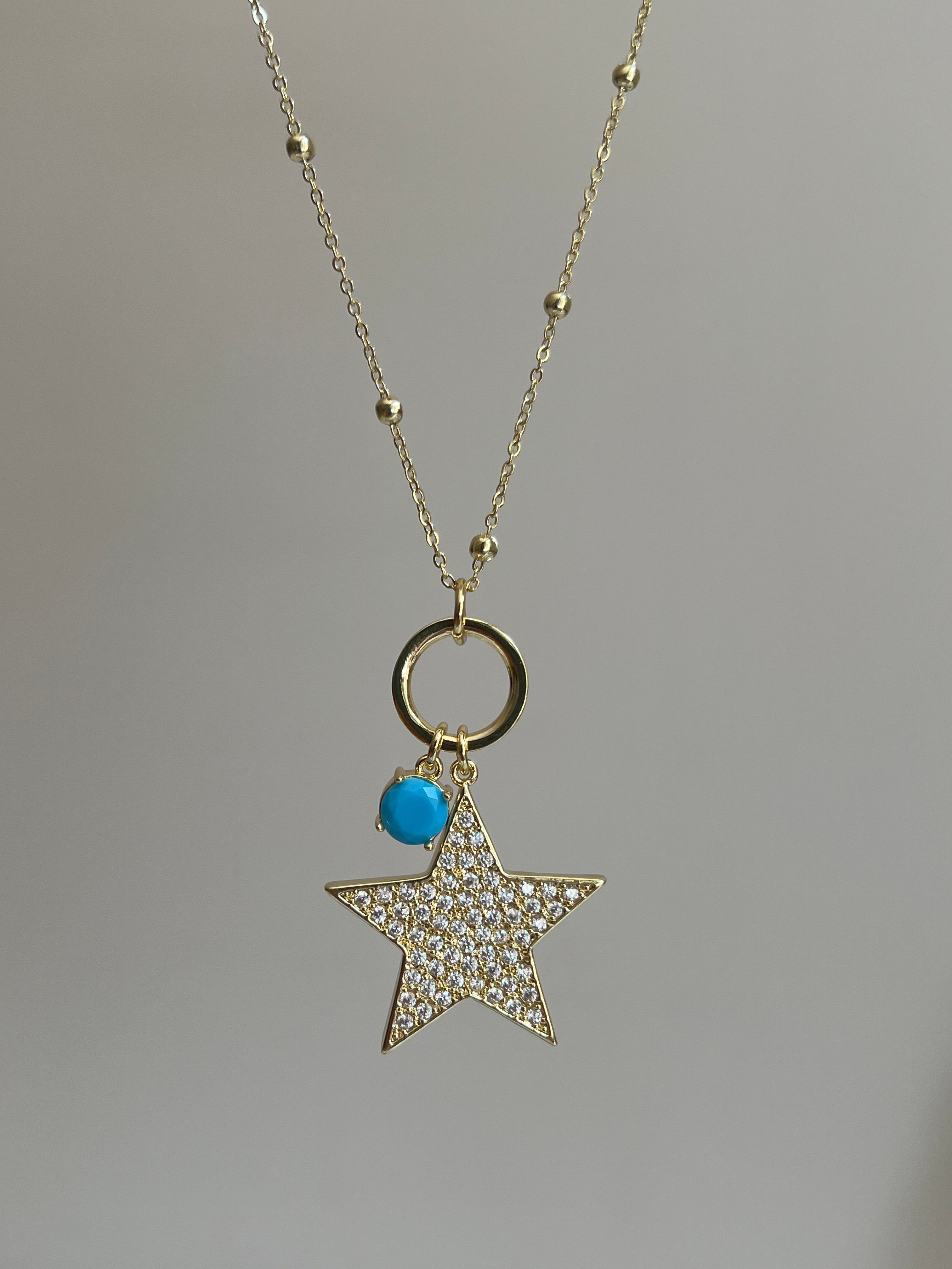 Gold Rengi Zirkon Taşlı Yıldız Model Kadın Kolye
