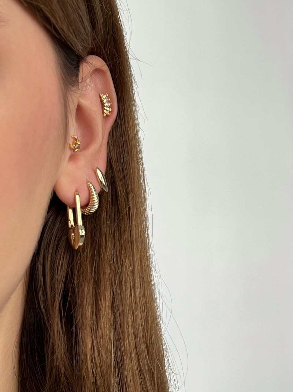 Mor Taşlı Gold Rengi Ay-Yıldız Piercing