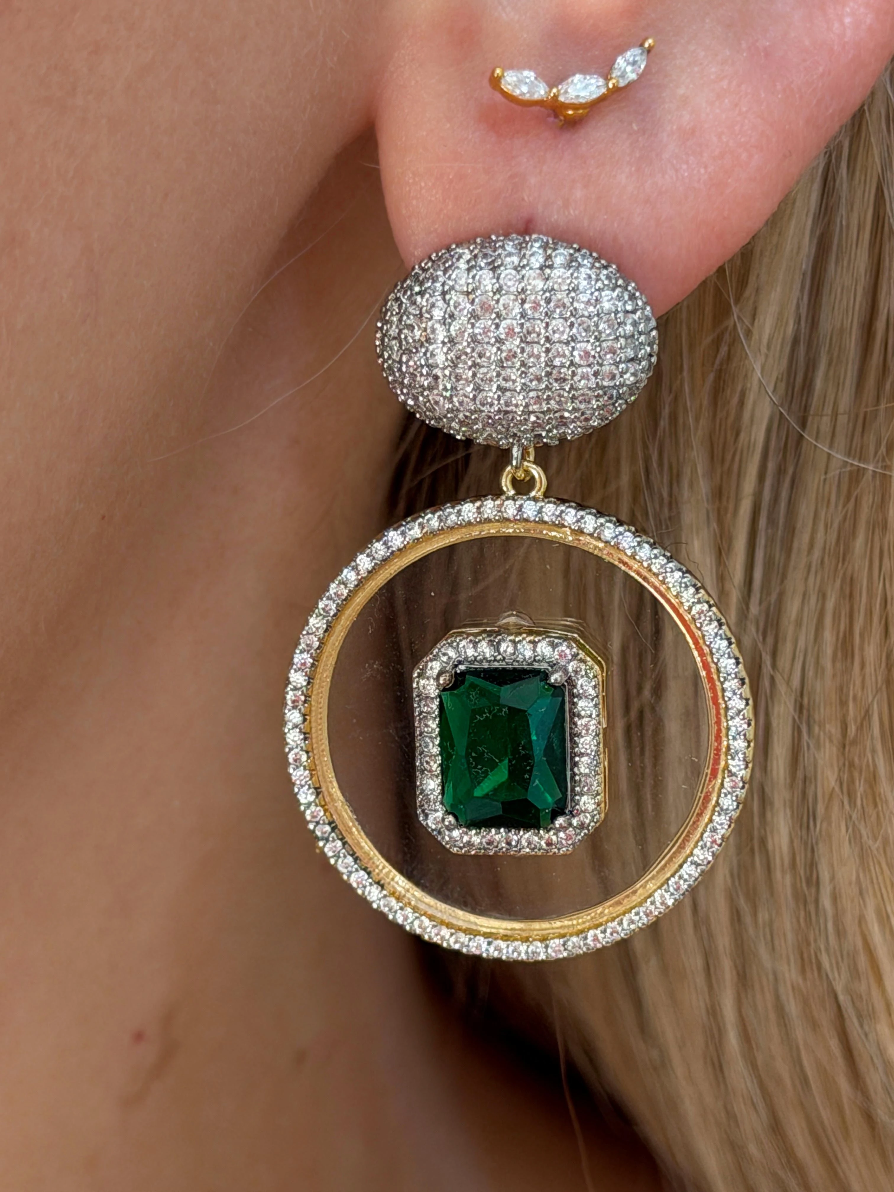 Mix Renk Yeşil Taşlı Kadın Küpe