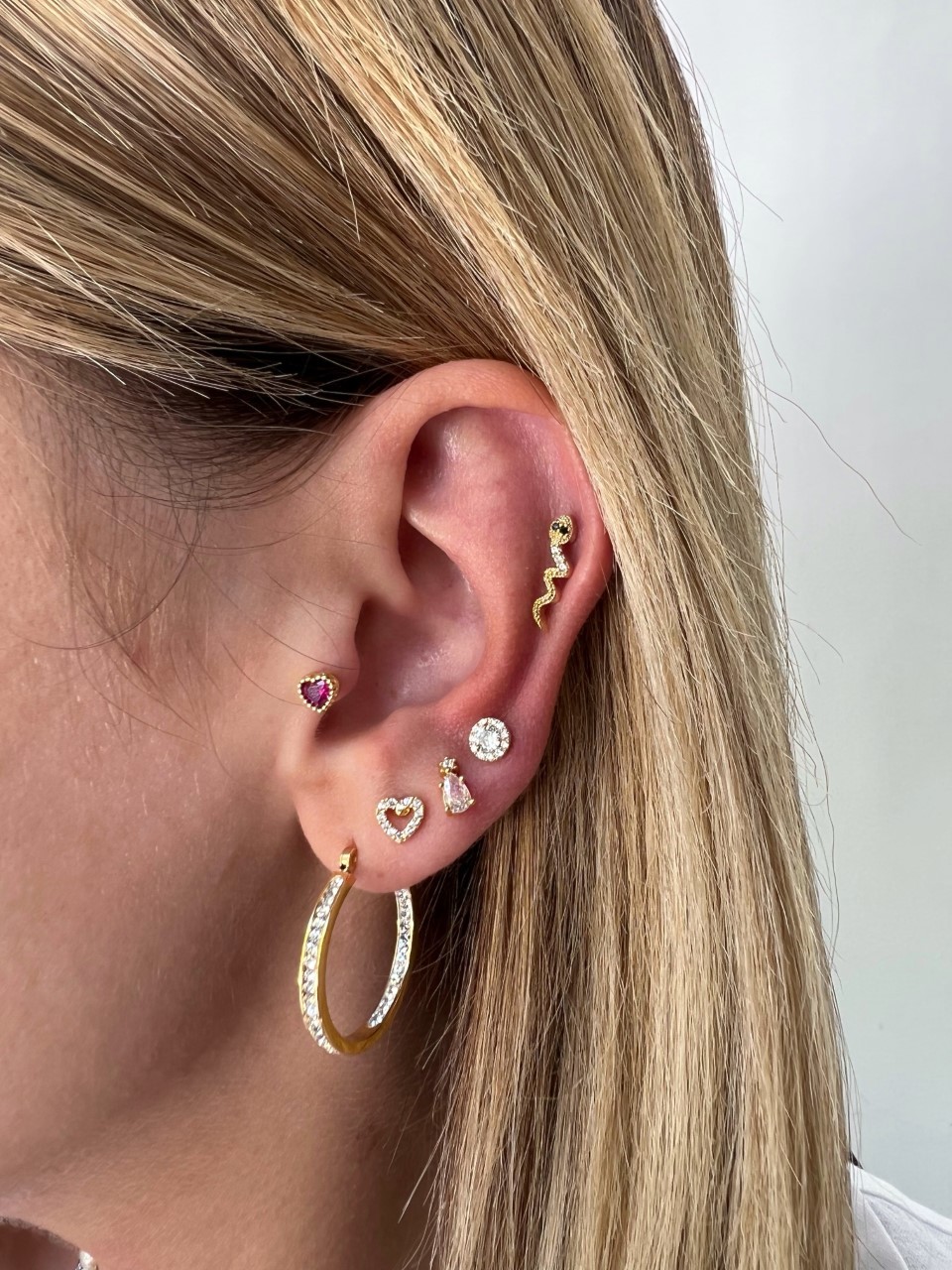 Zirkon Taşlı Gold Renk Yılan Piercing