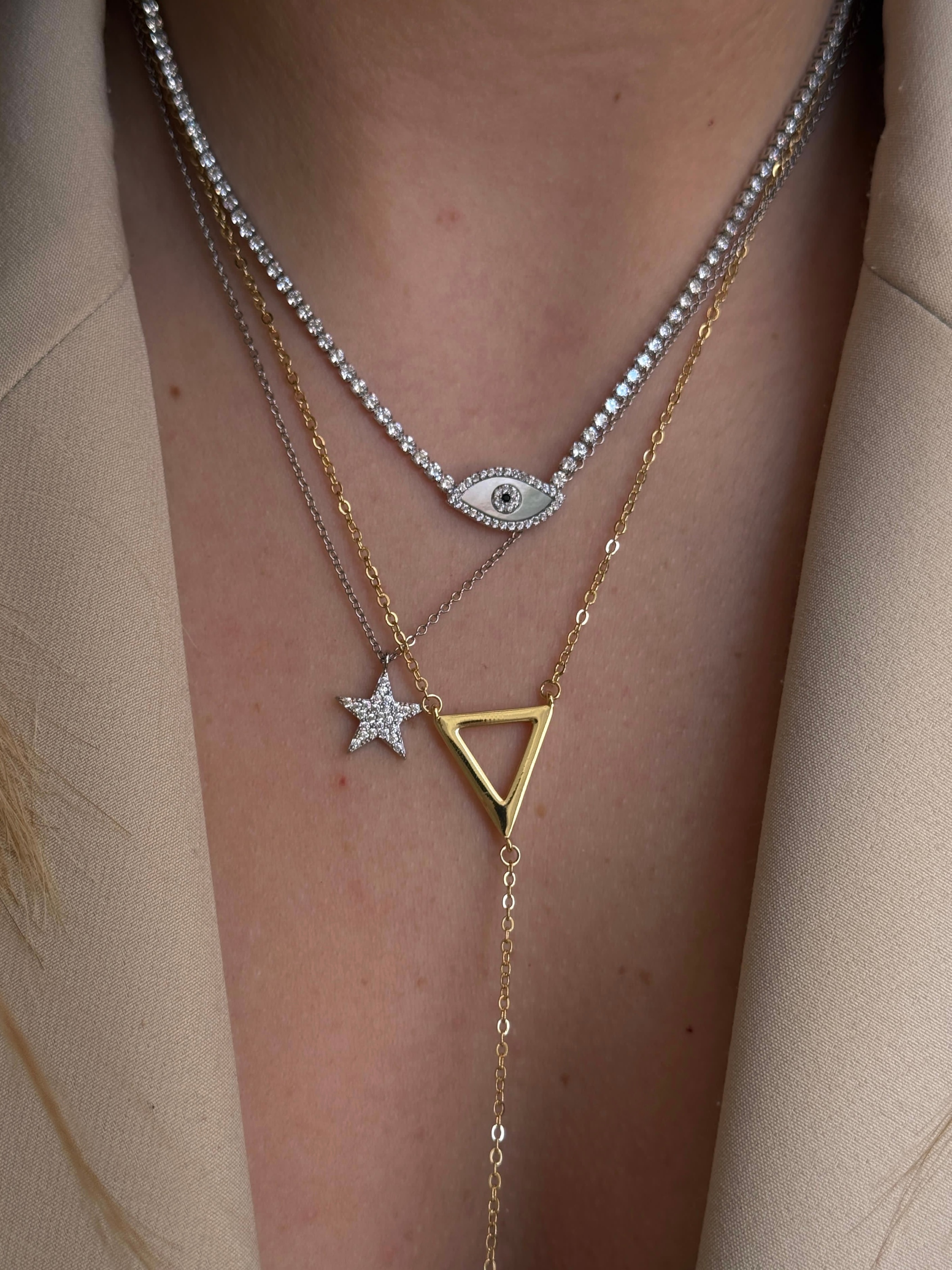 Zirkon Taşlı Göz Figürlü Kadın Kolye