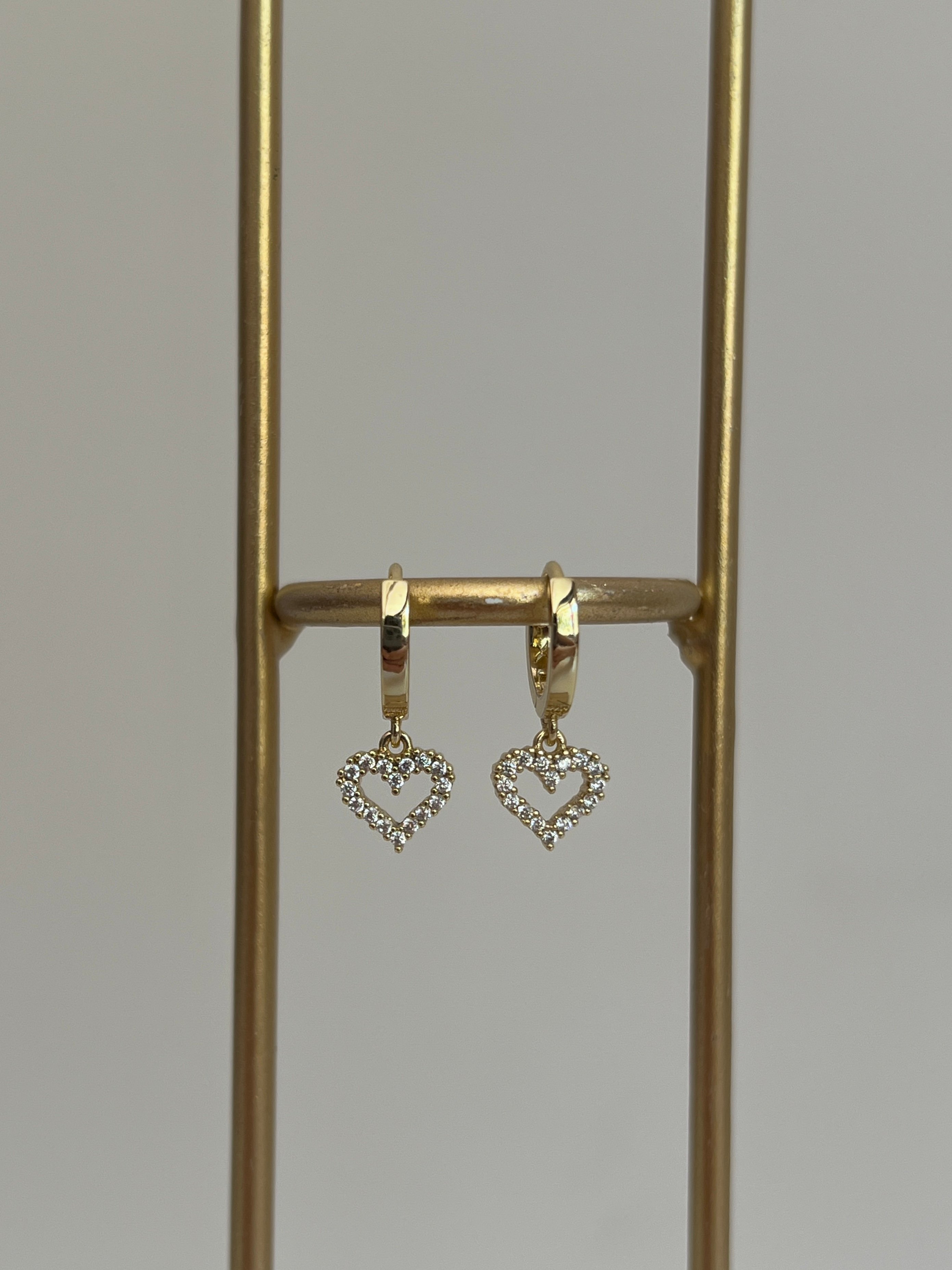 Gold Rengi Zirkon Taşlı Kalp Sallantılı Xupıng Kadın Küpe