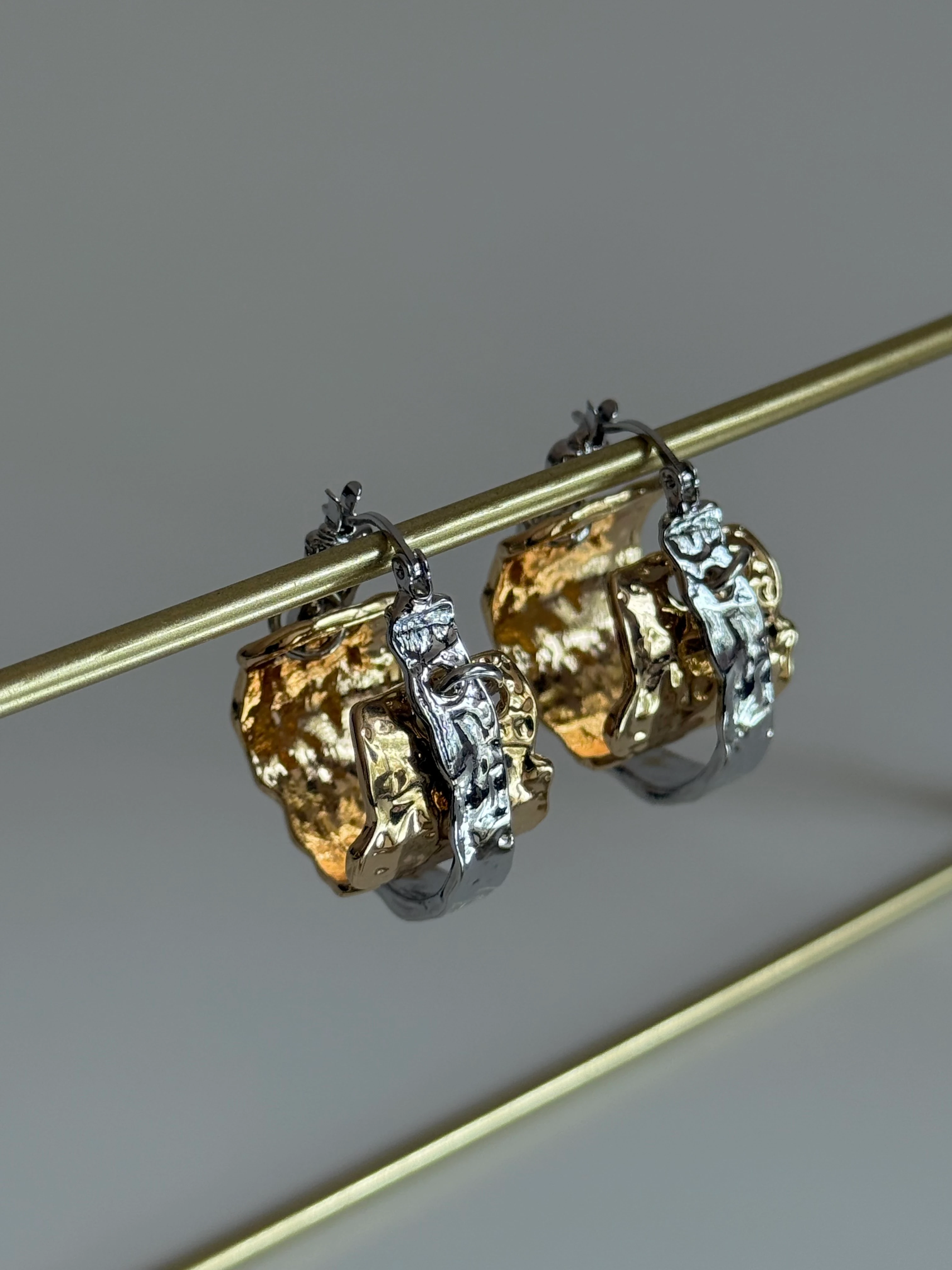 Mix Renk Çift Halka Ezme Kadın Küpe