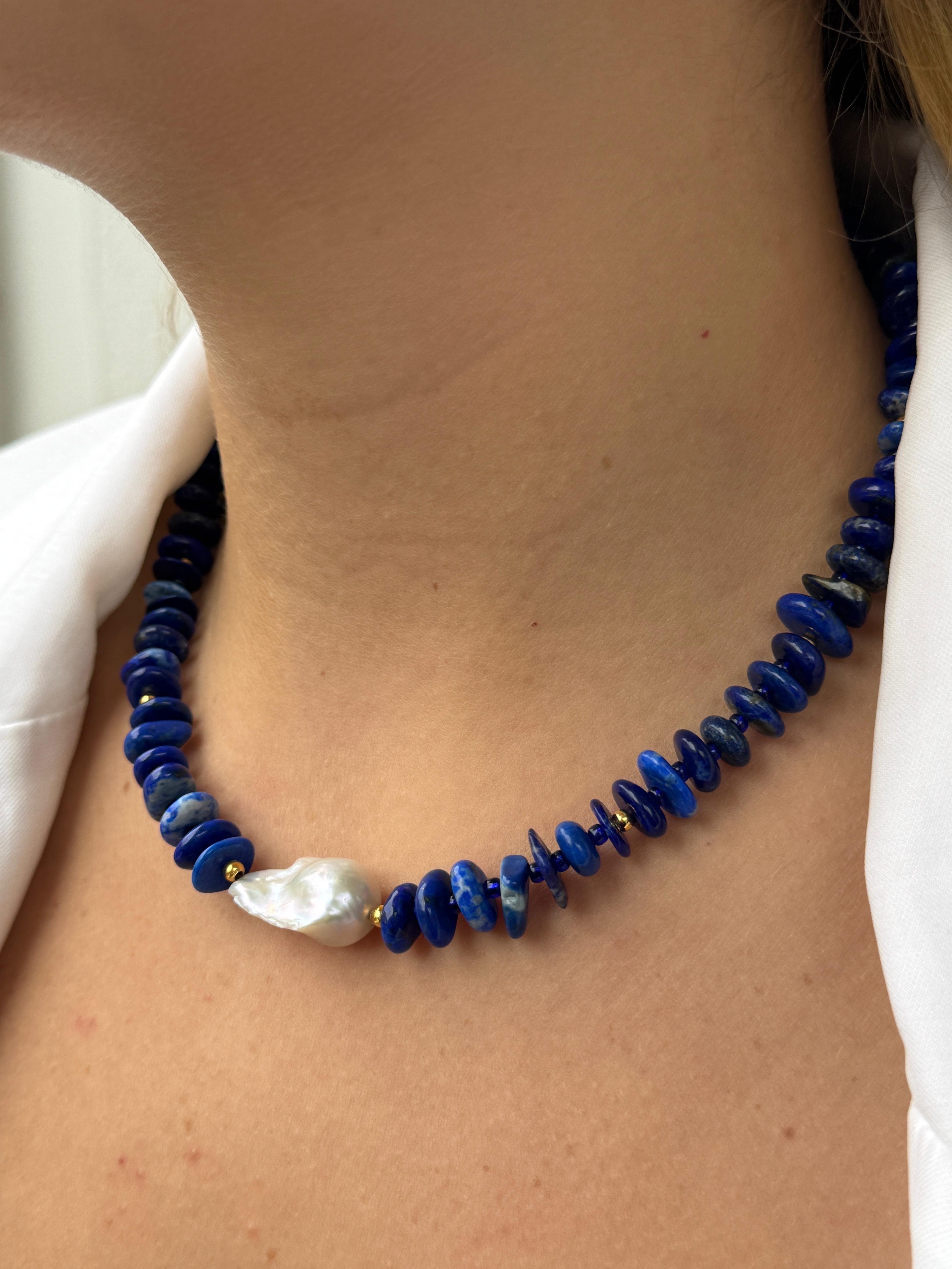 Arche Collection Lapis Lazuli&Barok İnci Taşlı (NAIA) Kadın Kolye