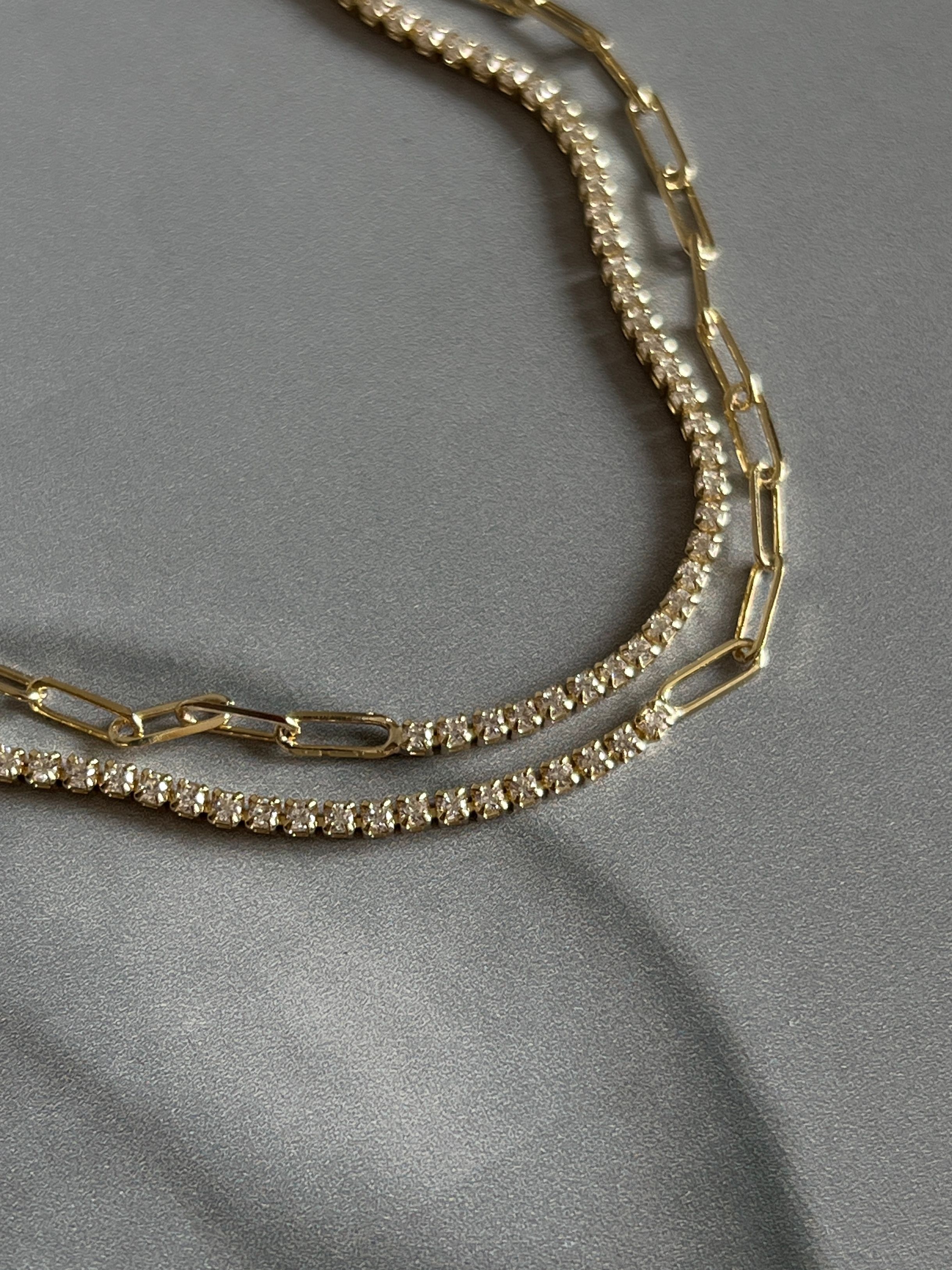 Gold Rengi Zirkon Taş Ve Zincirli İki Sıra Kadın Bileklik