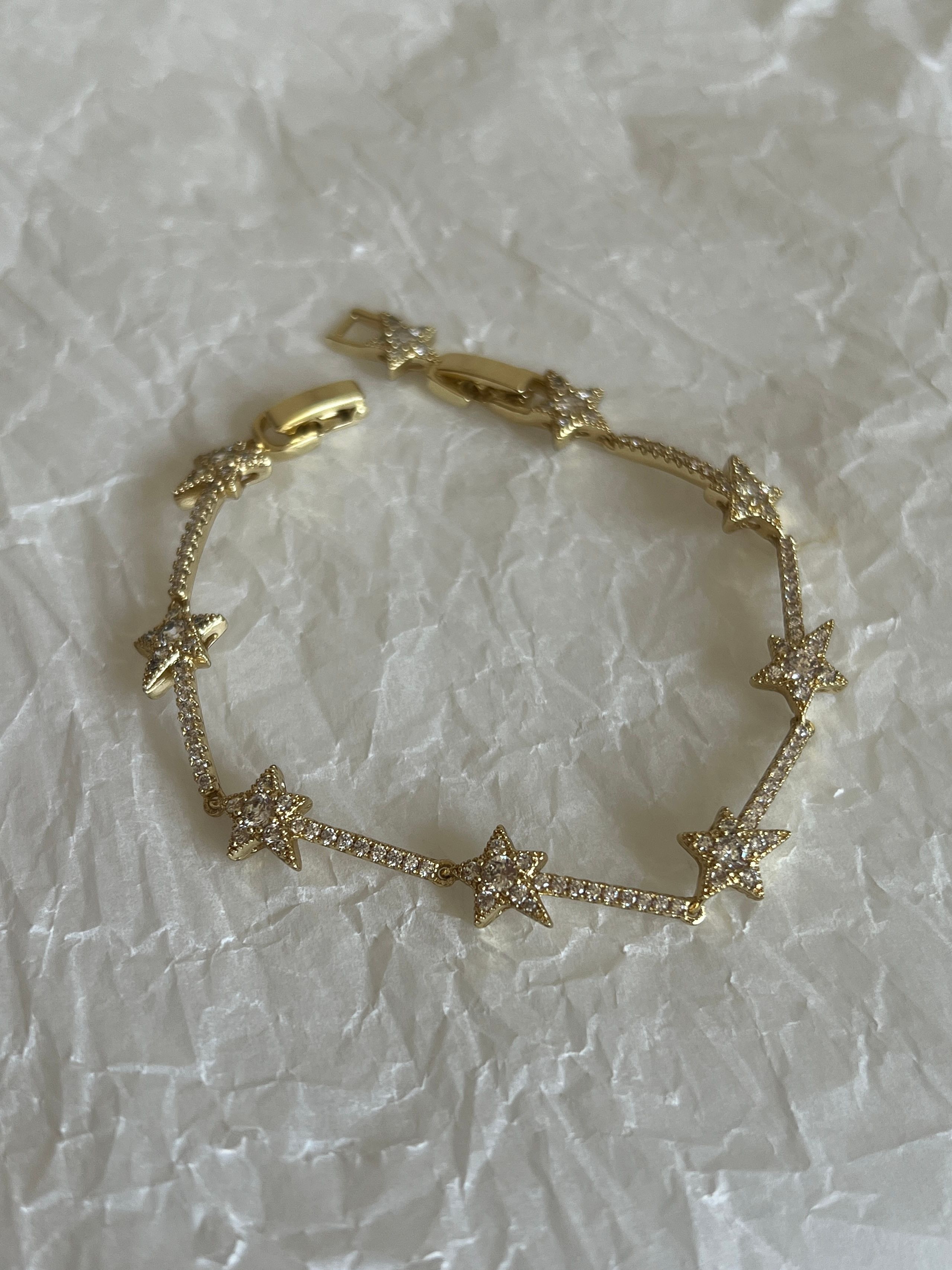 Gold Rengi Zirkon Taşlı Sıralı Yıldız Xupıng Kadın Bileklik