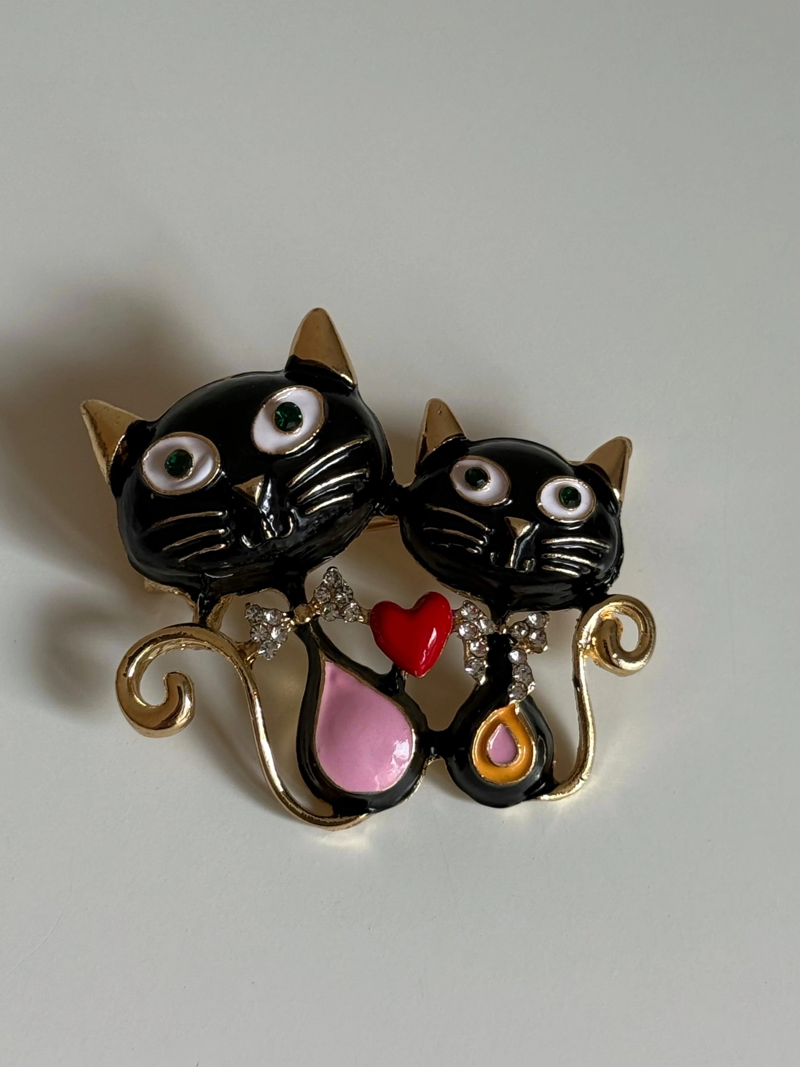 İkili Siyah Kedi Broş