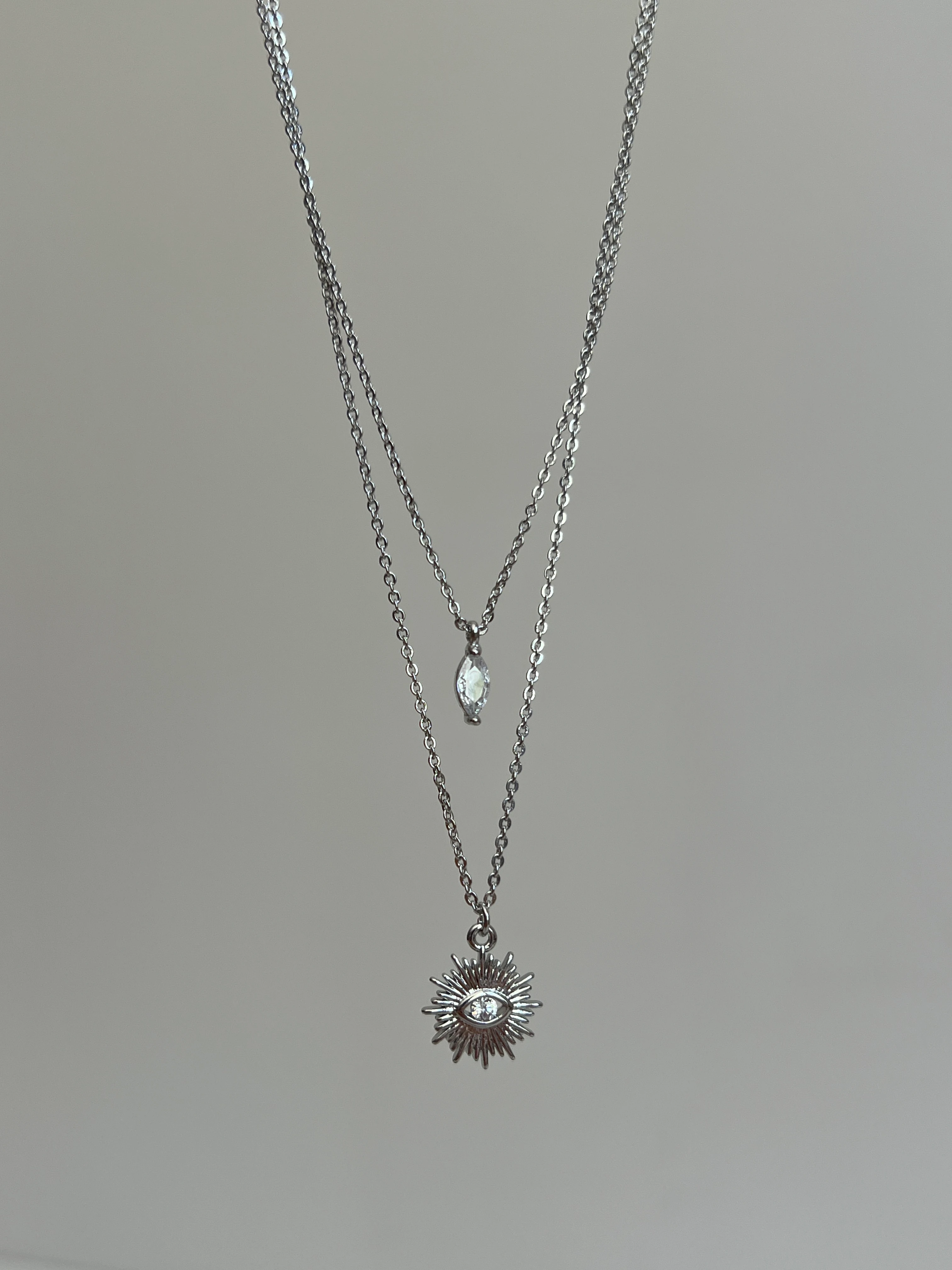 Damla Zirkon Taş Detaylı Göz Model İki Sıra Kadın Kolye