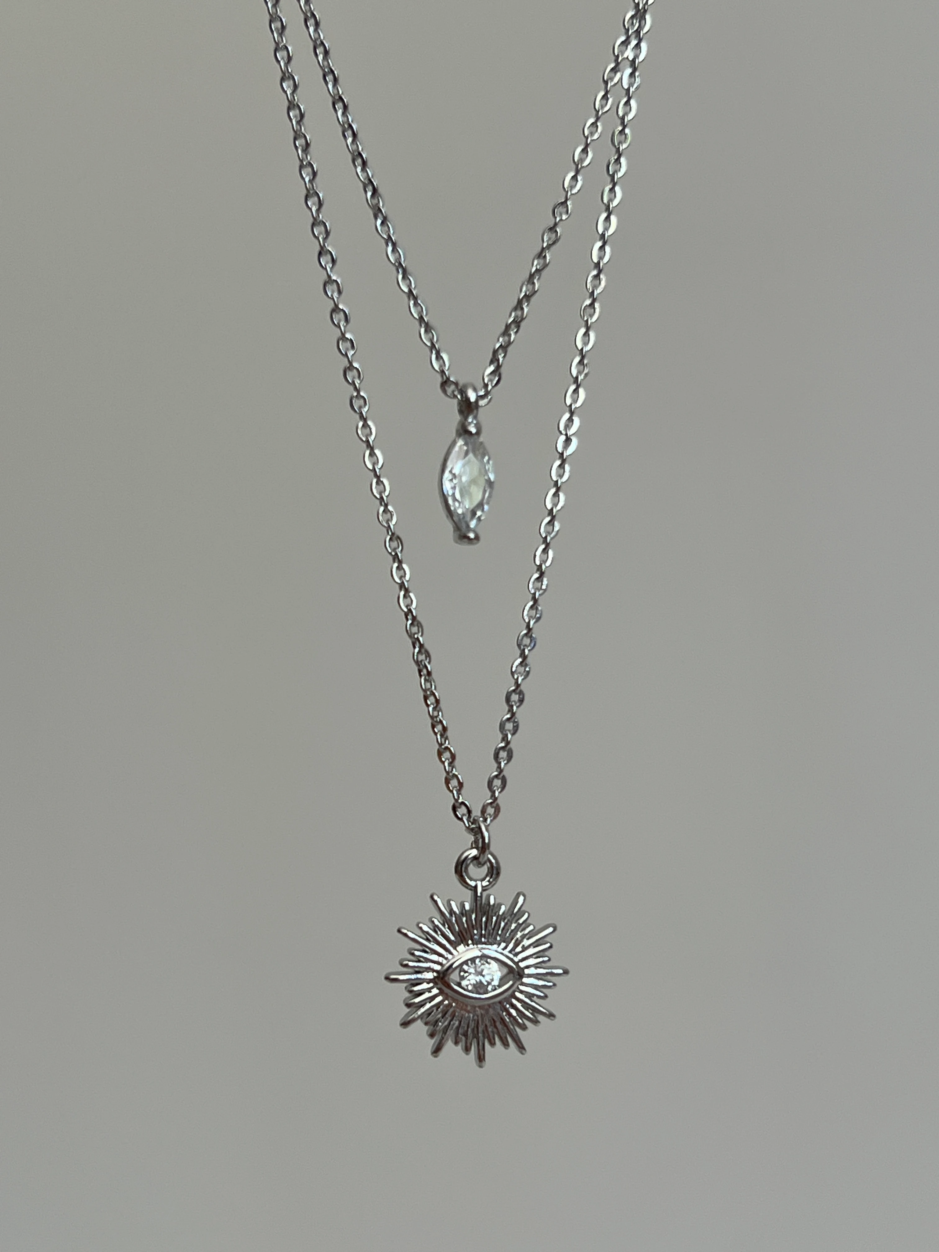 Damla Zirkon Taş Detaylı Göz Model İki Sıra Kadın Kolye