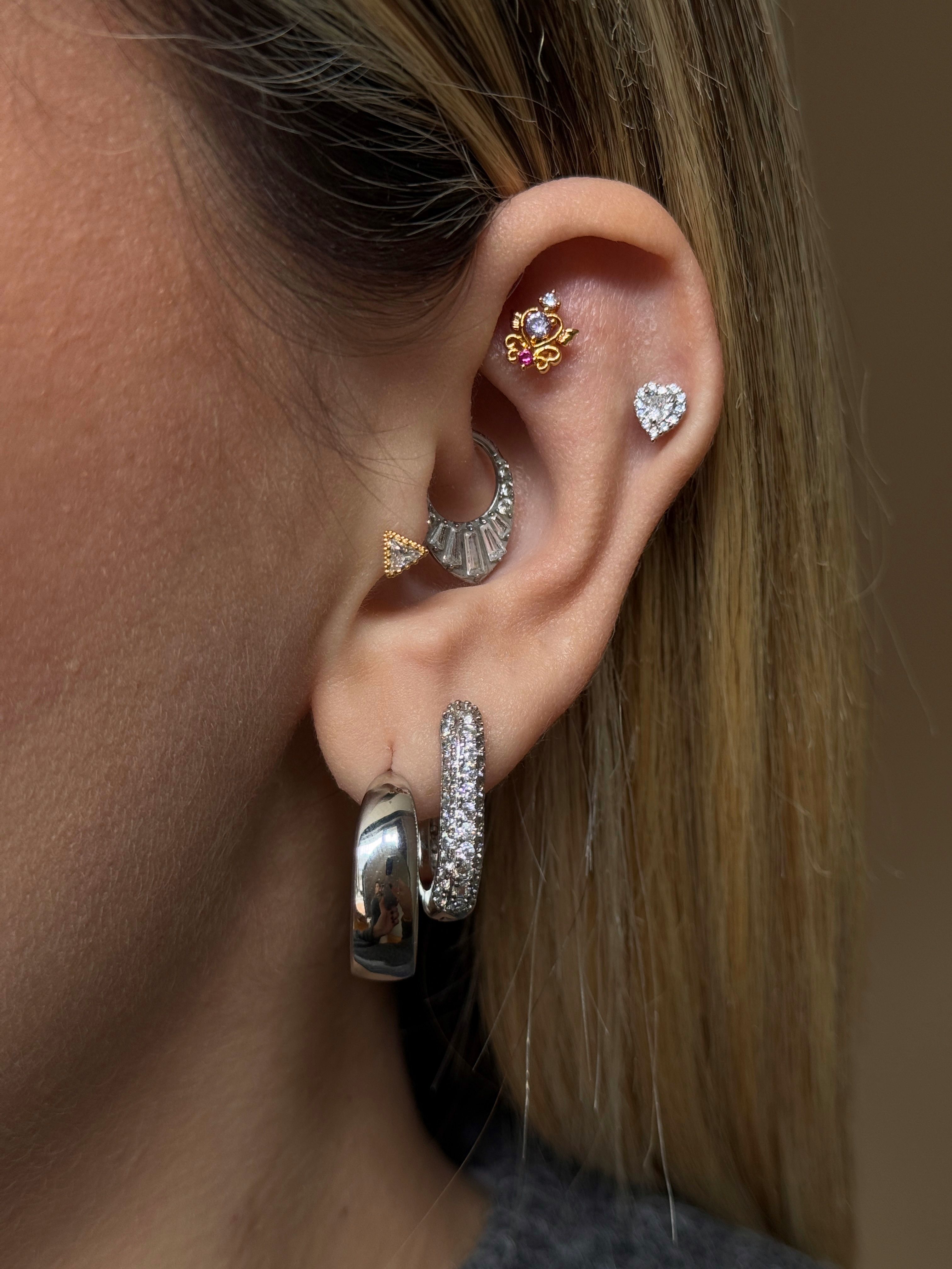 Gold Rengi Renkli Zirkon Taşlı Kadın Piercing