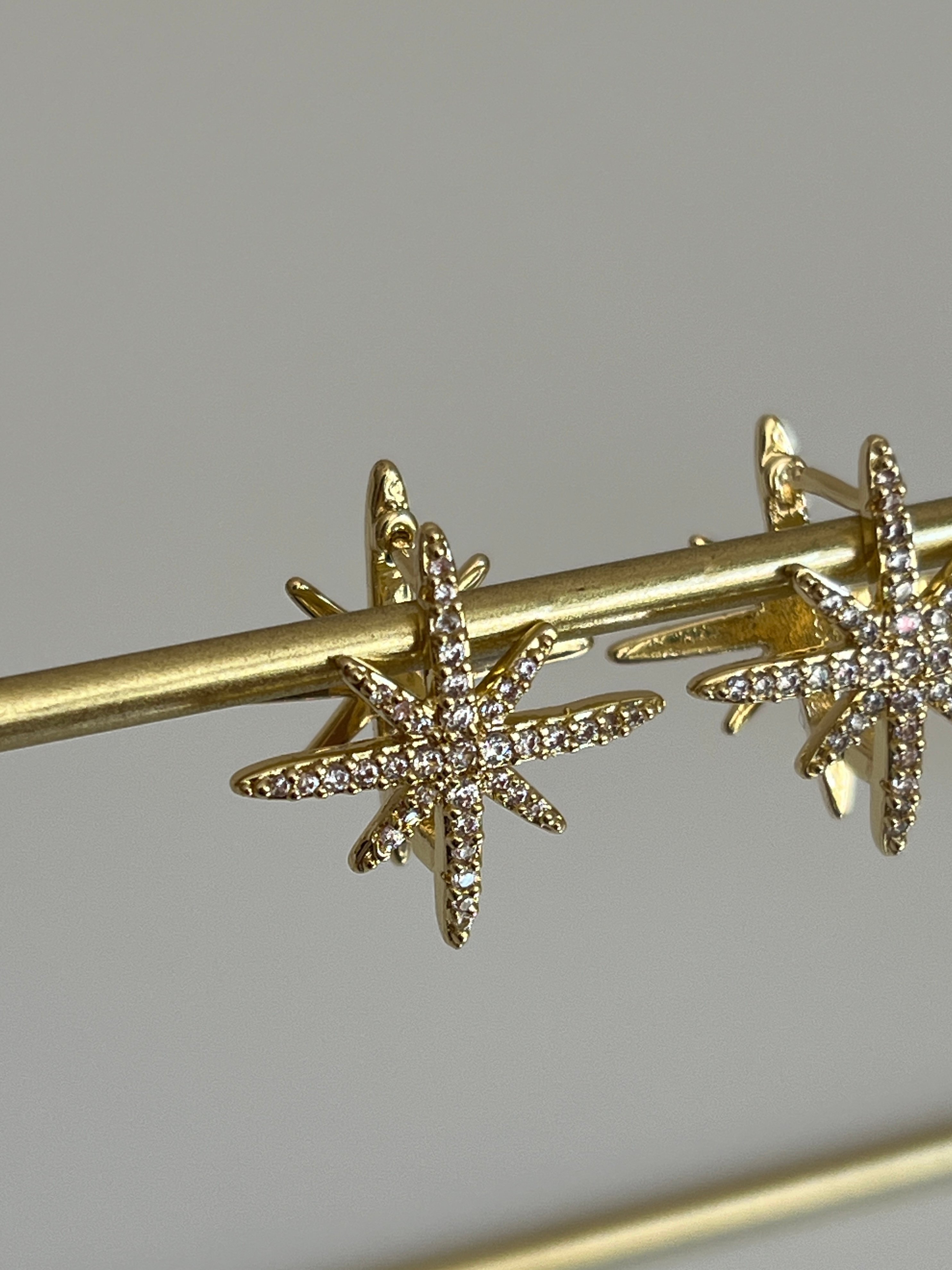 Gold Rengi Zirkon Taşlı Kutup Yıldızı Model Kadın Küpe
