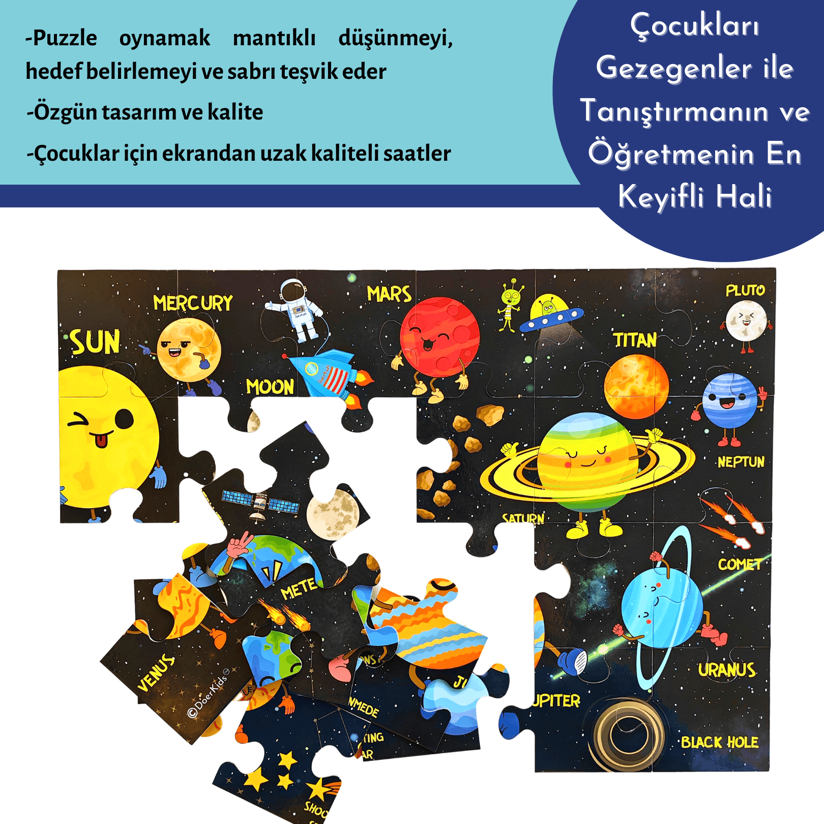 Gezegenler Jumbo Yer Puzzle | Eğitici Solar Sistem 24 Parça