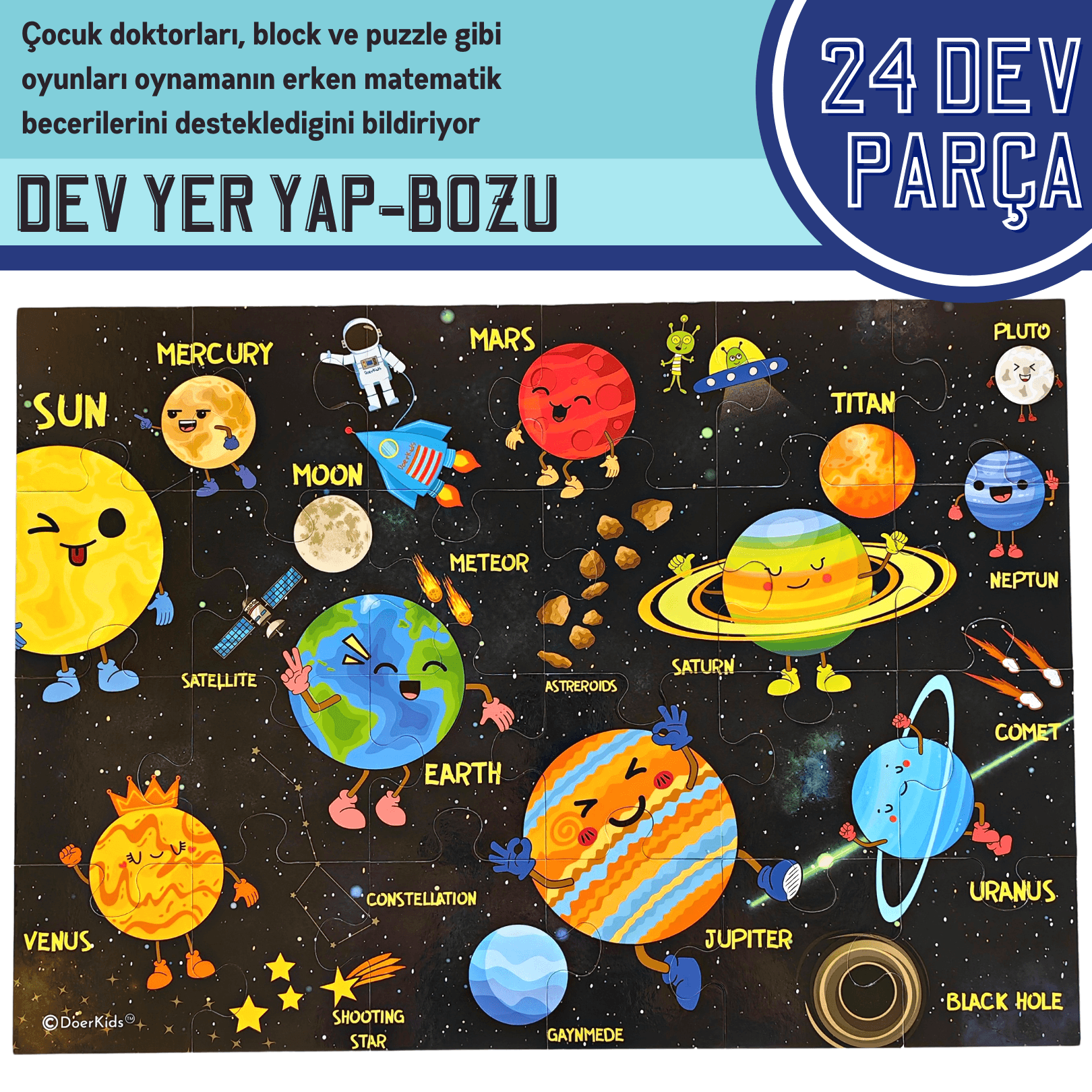 Gezegenler Jumbo Yer Puzzle | Eğitici Solar Sistem 24 Parça